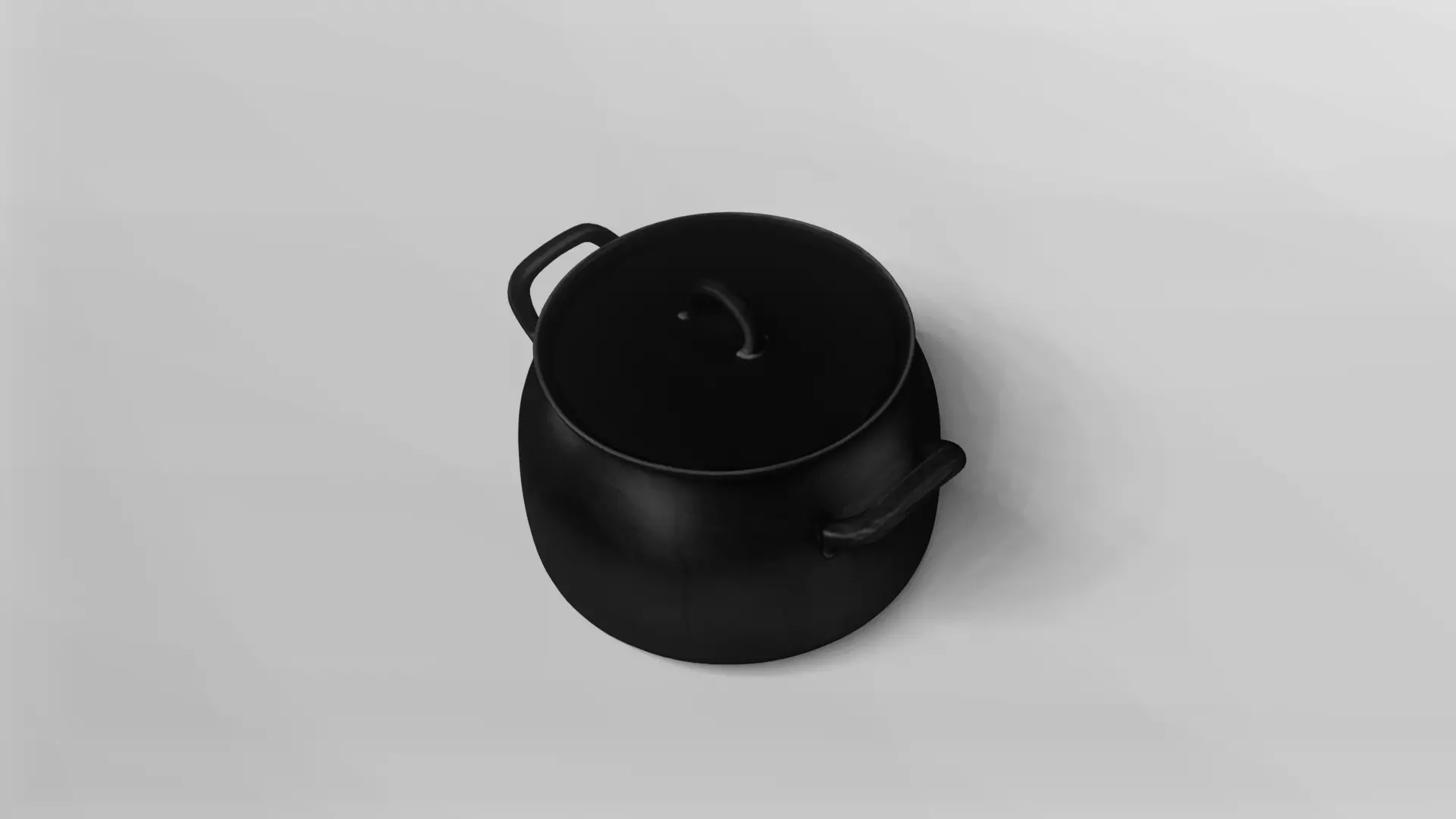 Realistic Black Cast Iron Cooking Pot with Lid 3D model_4