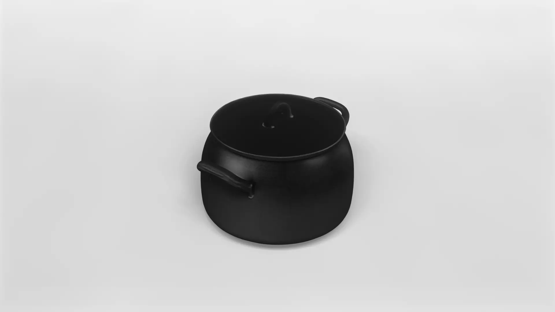 Realistic Black Cast Iron Cooking Pot with Lid 3D model_3
