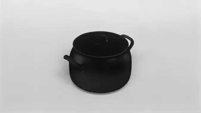 Realistic Black Cast Iron Cooking Pot with Lid 3D model