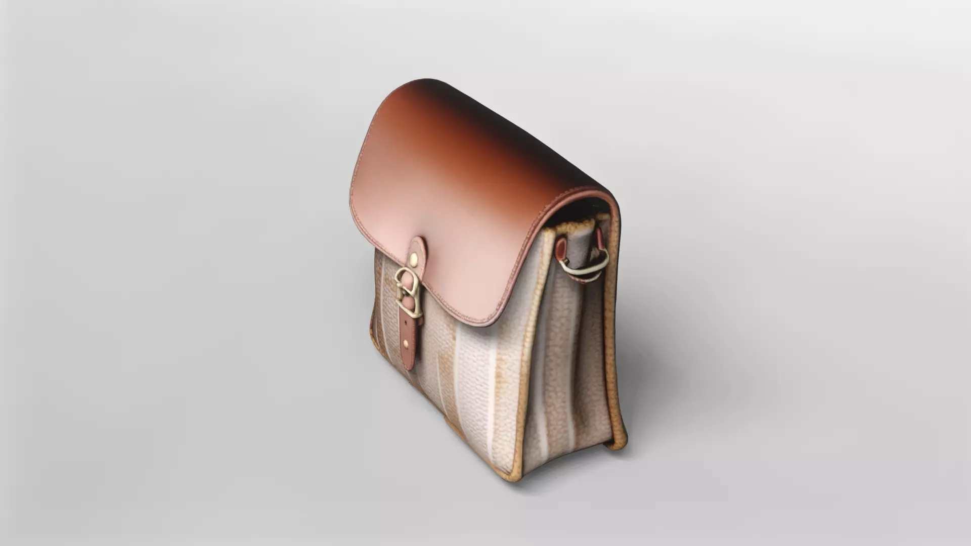 Stylish Woven Fabric and Leather Shoulder Bag 3D Model 3D model_2