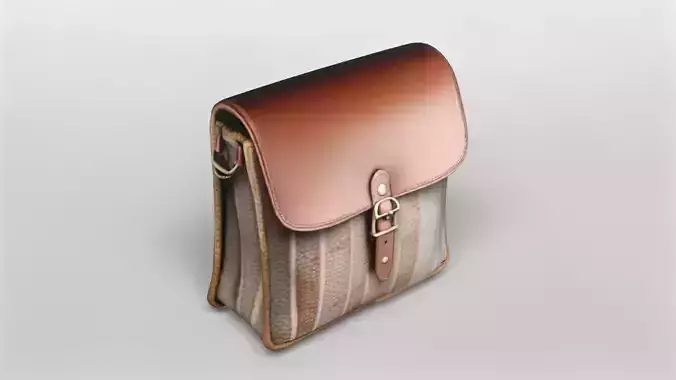 Stylish Woven Fabric and Leather Shoulder Bag 3D Model 3D model