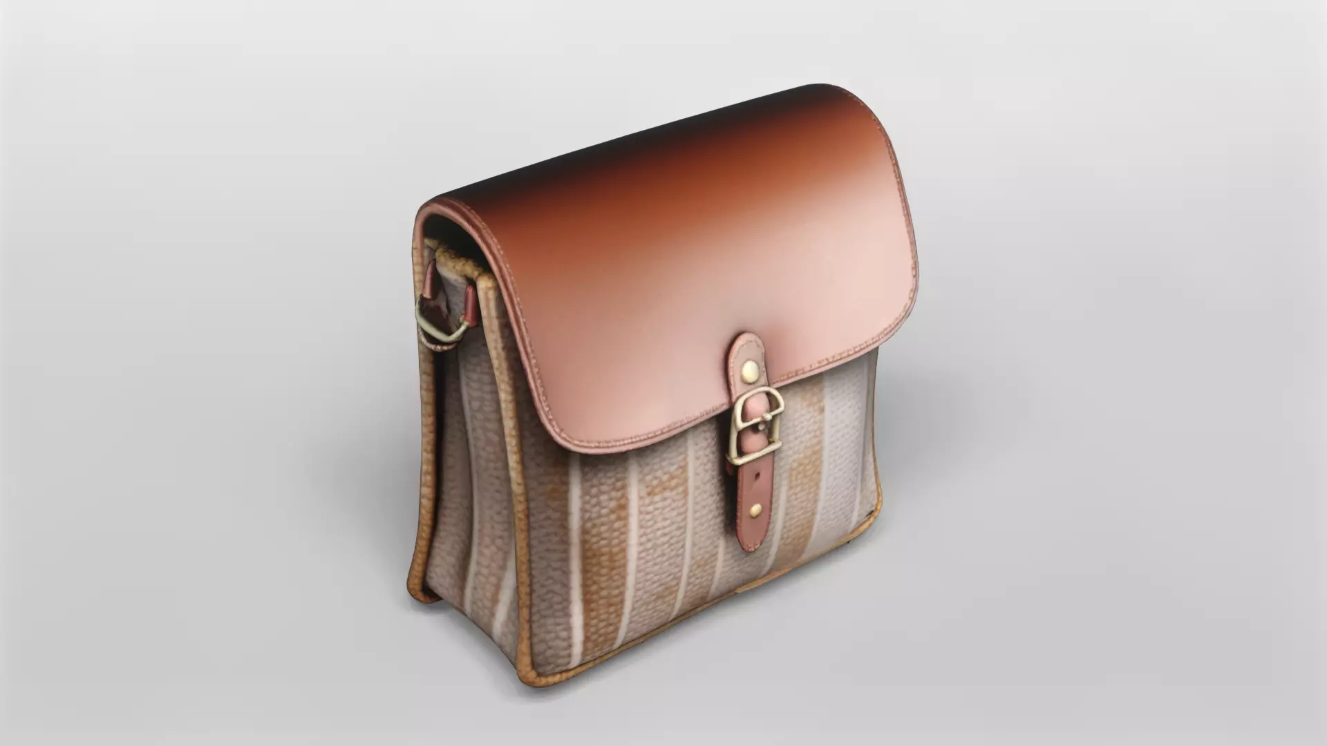 Stylish Woven Fabric and Leather Shoulder Bag 3D Model 3D model_0