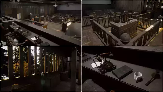 The Old Courtroom Detailed Justice Hall Interior Environment 3D model