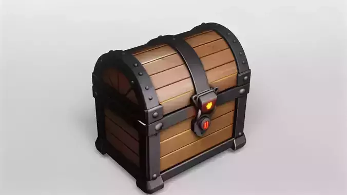 Stylized Wooden Treasure Chest with Metal Reinforcements