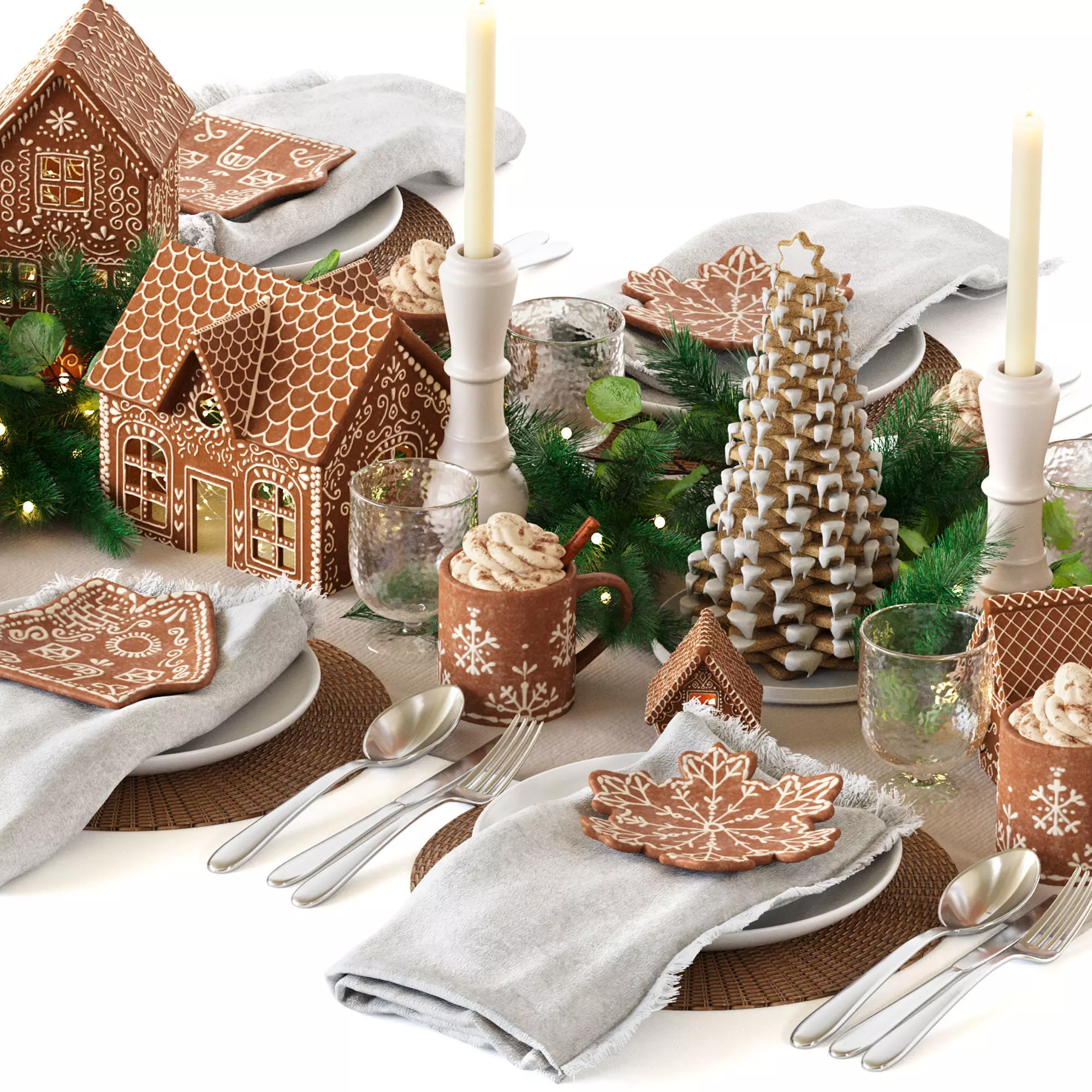 Table setting Gingerbread Village Houses 3D model_1