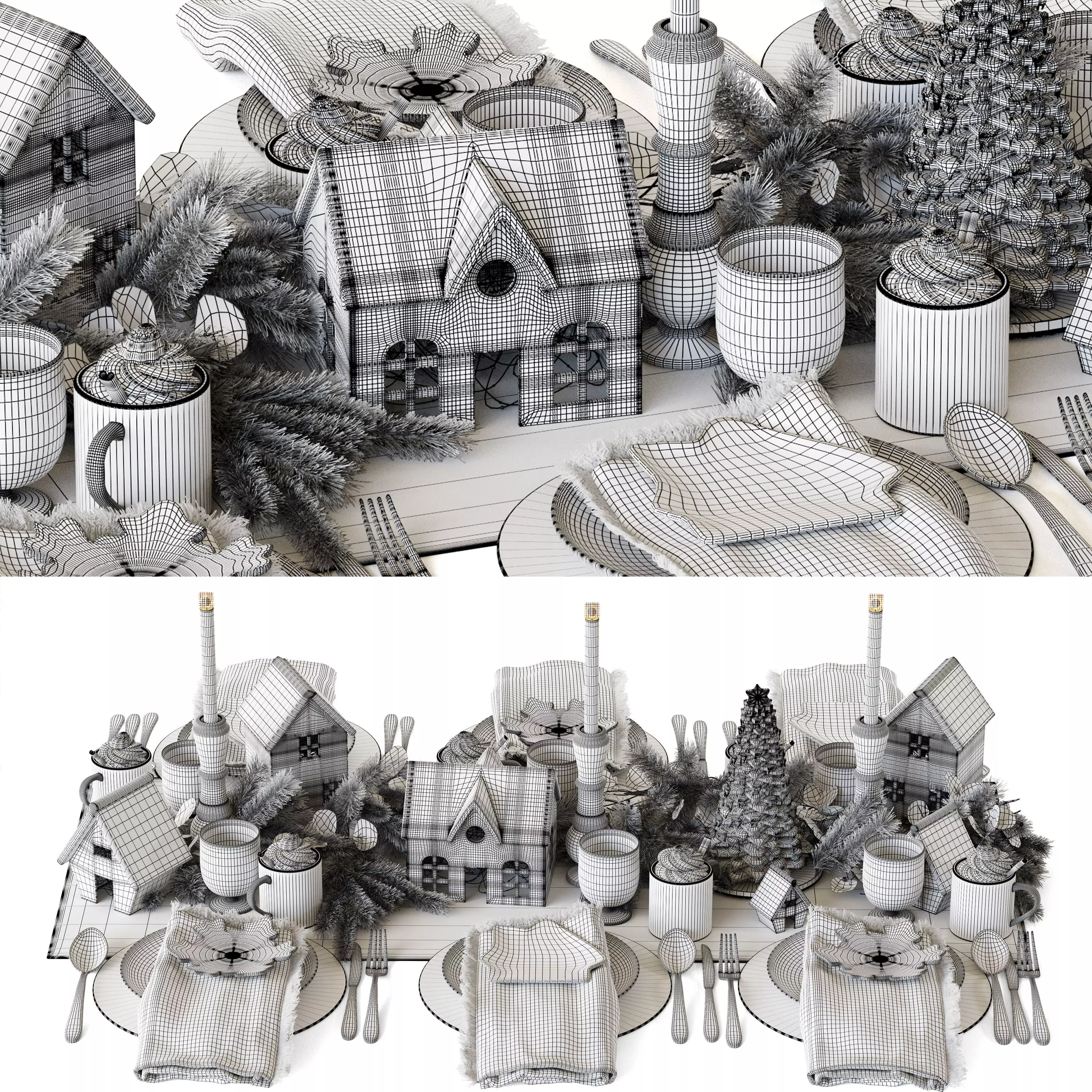 Table setting Gingerbread Village Houses 3D model_6