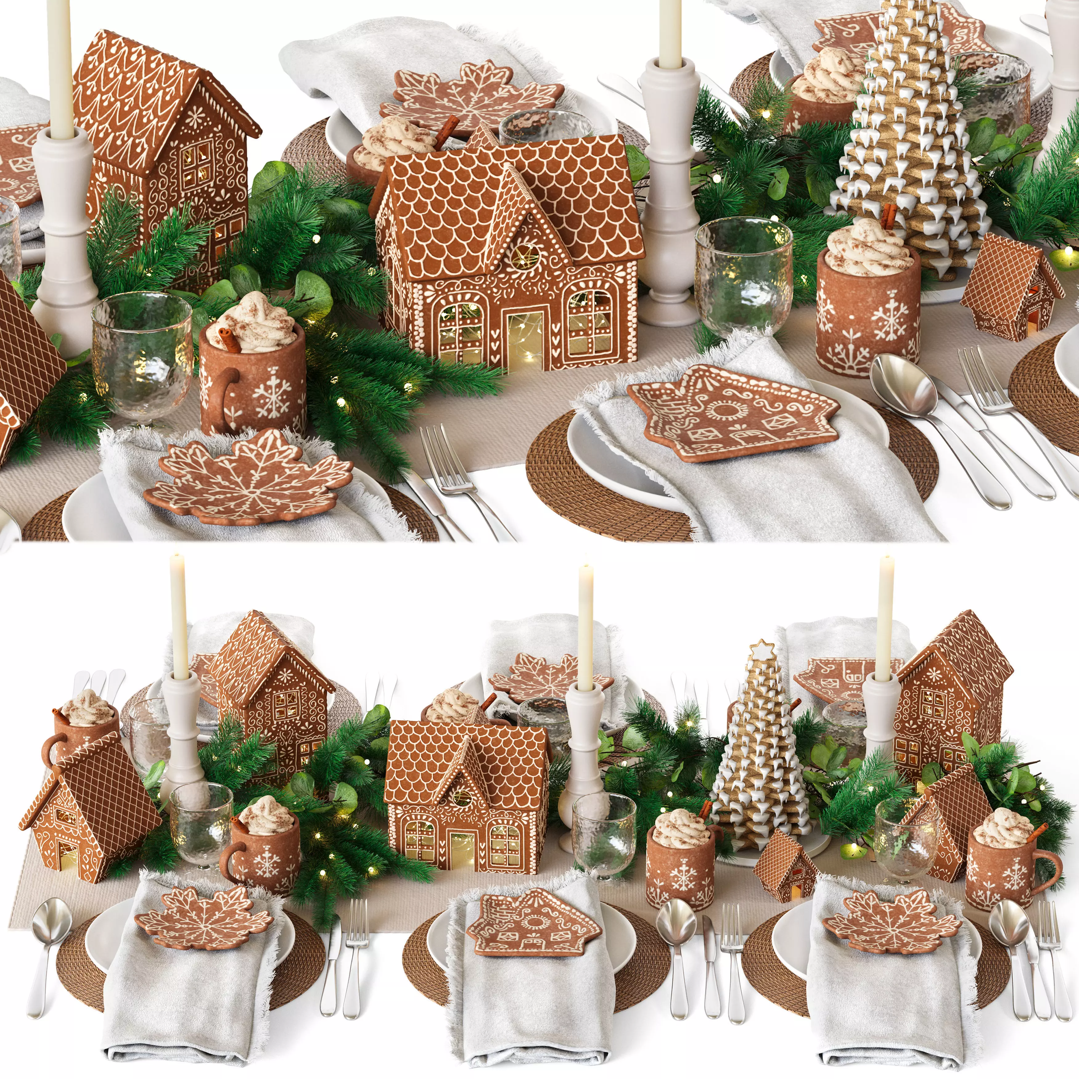 Table setting Gingerbread Village Houses 3D model_0