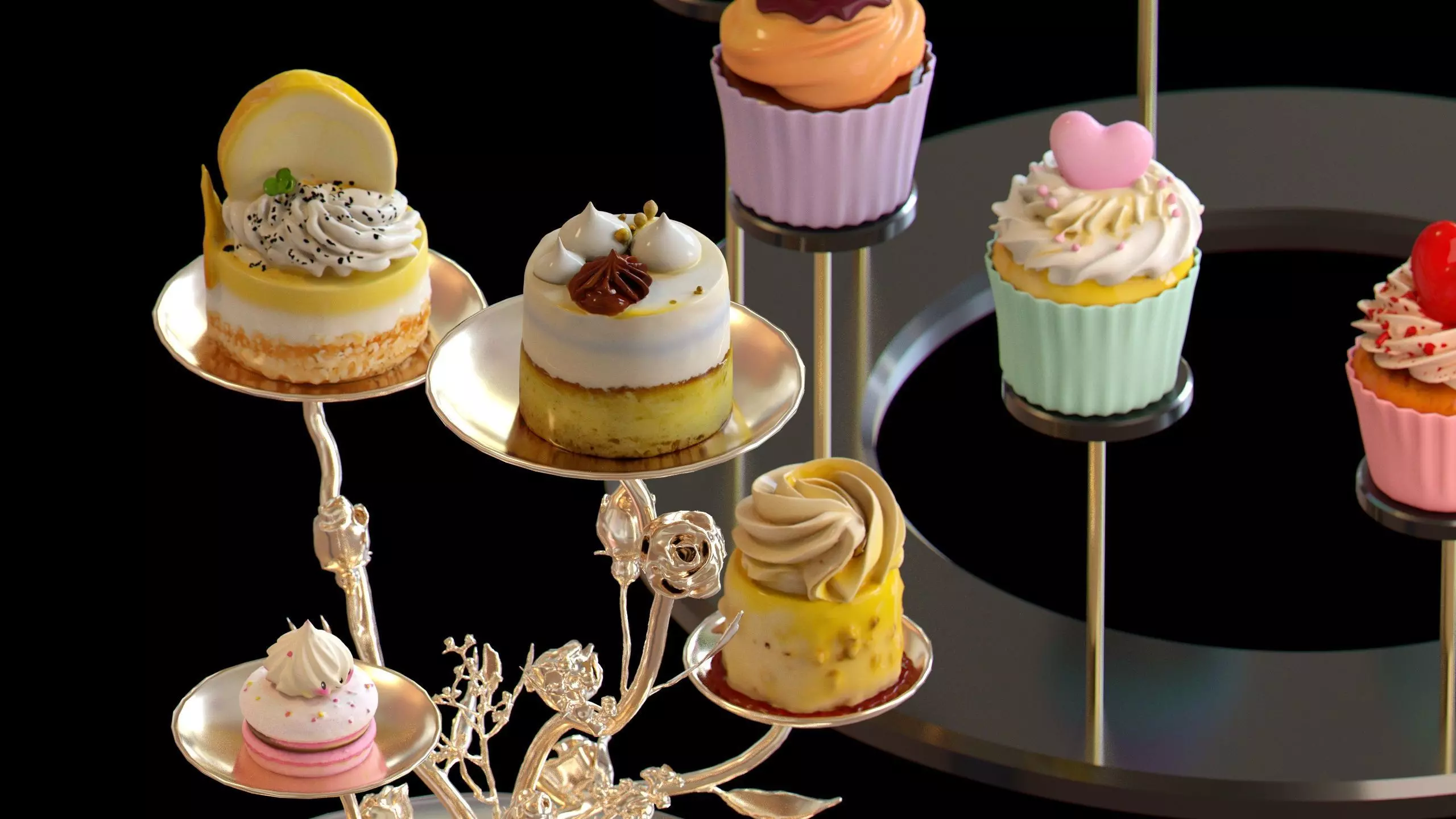 Sweet Dessert Pack Donuts Cupcakes Cake Ice Cream Candy Low-poly 3D model_12