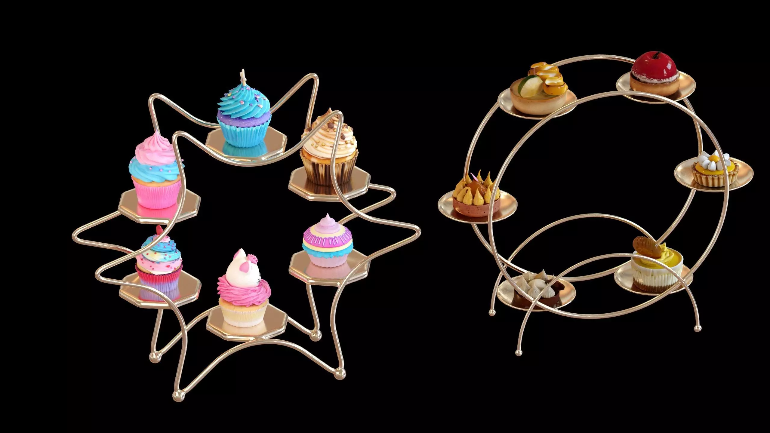 Sweet Dessert Pack Donuts Cupcakes Cake Ice Cream Candy Low-poly 3D model_13