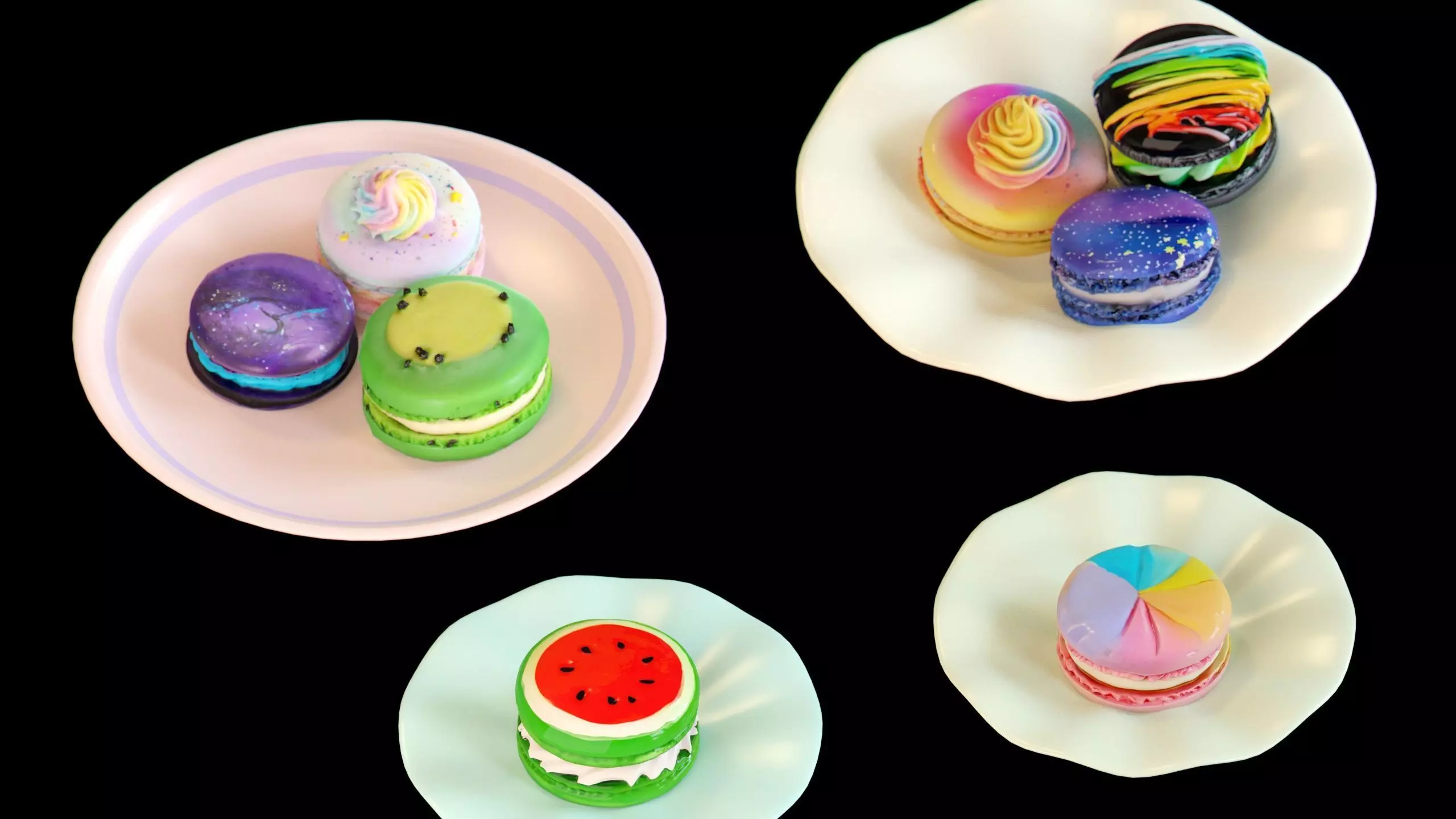 Sweet Dessert Pack Donuts Cupcakes Cake Ice Cream Candy Low-poly 3D model_30