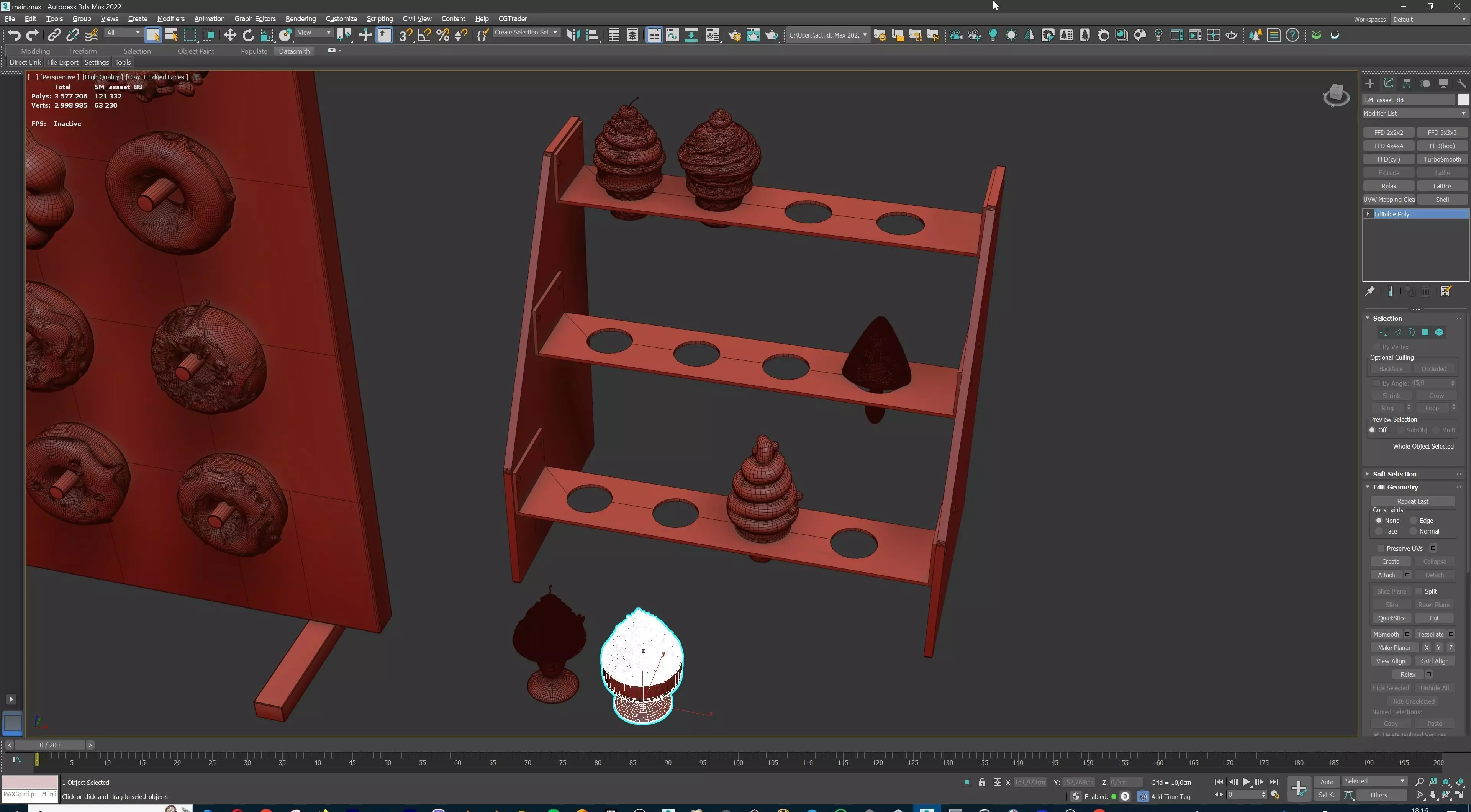 Sweet Dessert Pack Donuts Cupcakes Cake Ice Cream Candy Low-poly 3D model_42