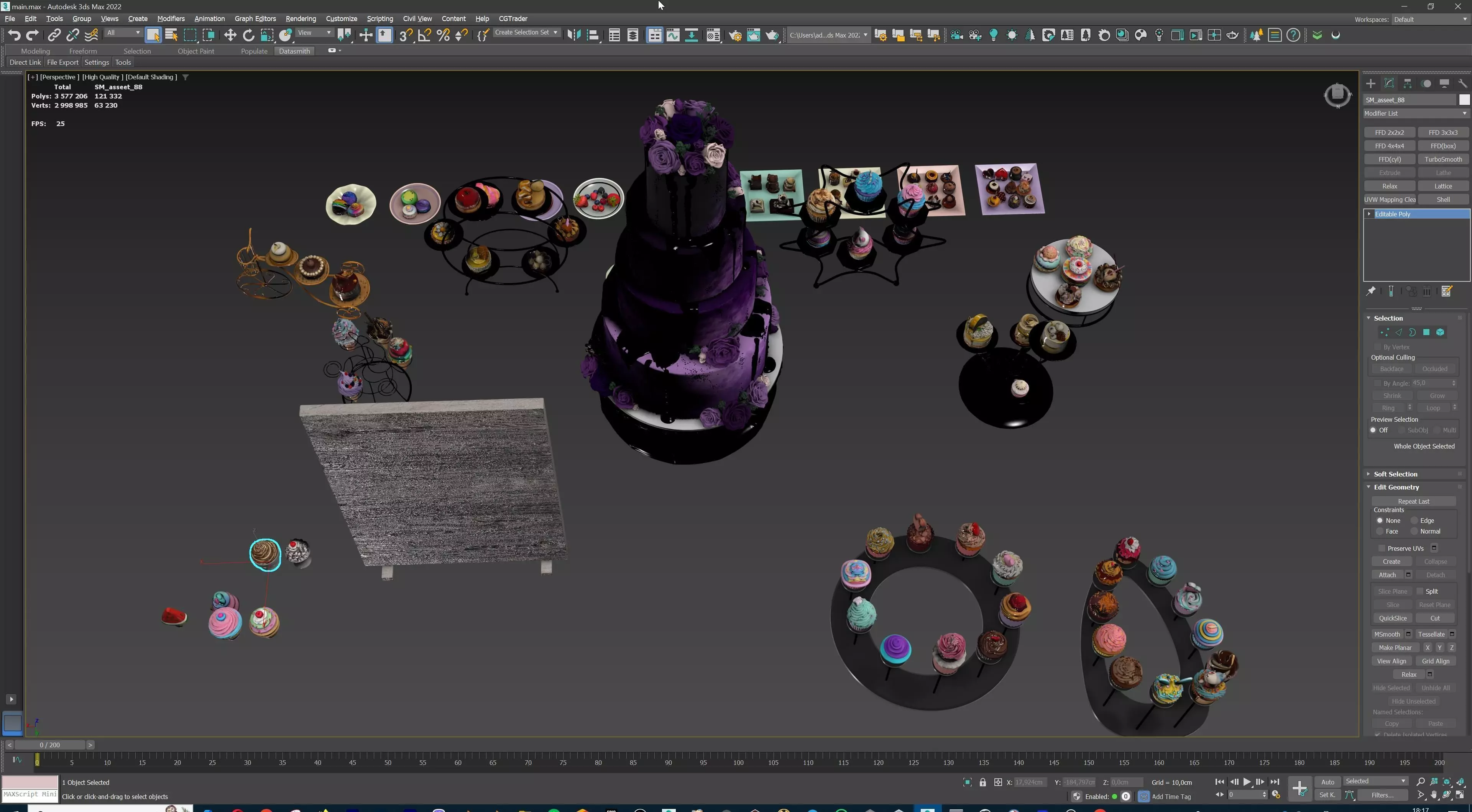 Sweet Dessert Pack Donuts Cupcakes Cake Ice Cream Candy Low-poly 3D model_41