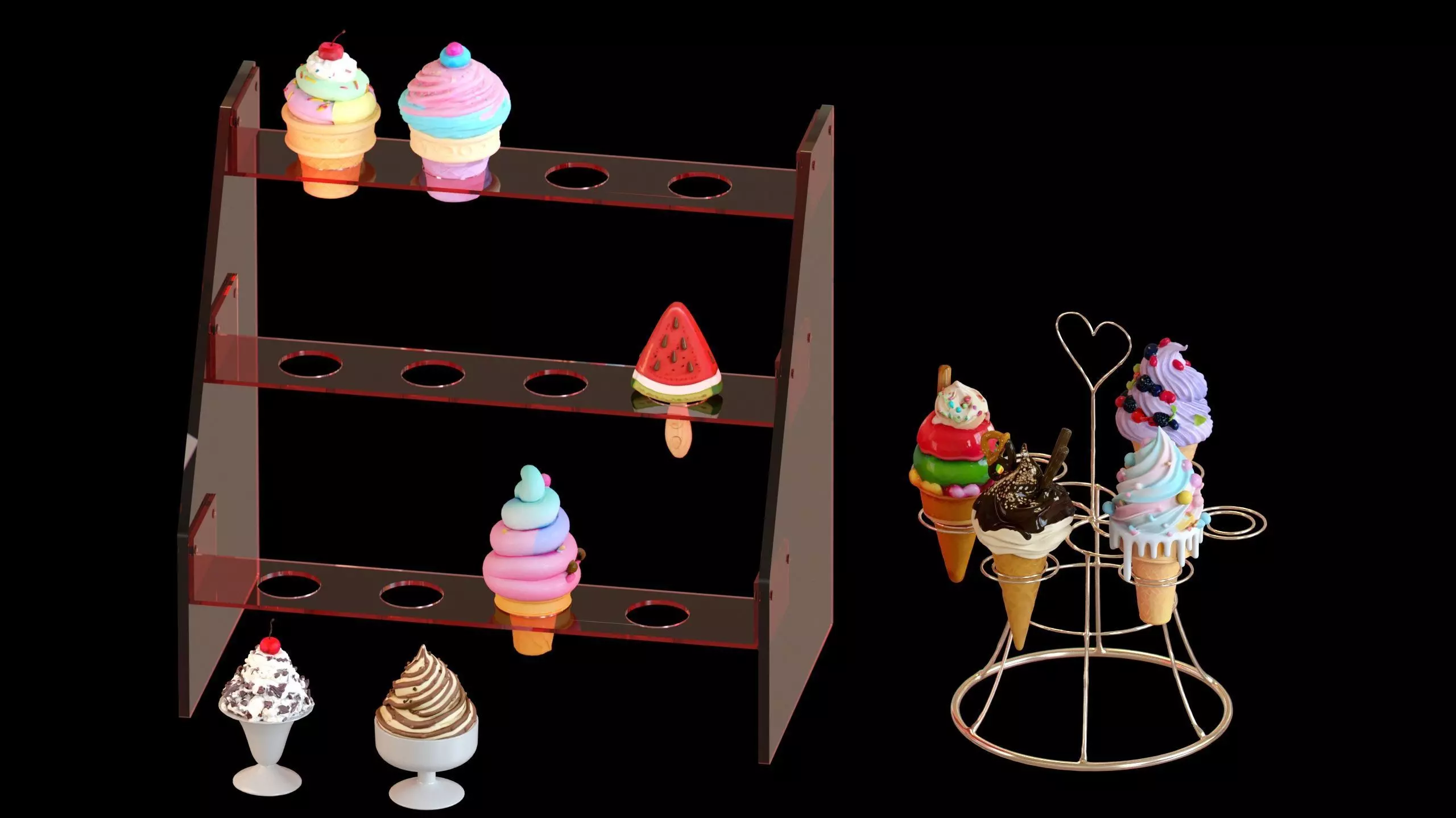 Sweet Dessert Pack Donuts Cupcakes Cake Ice Cream Candy Low-poly 3D model_18