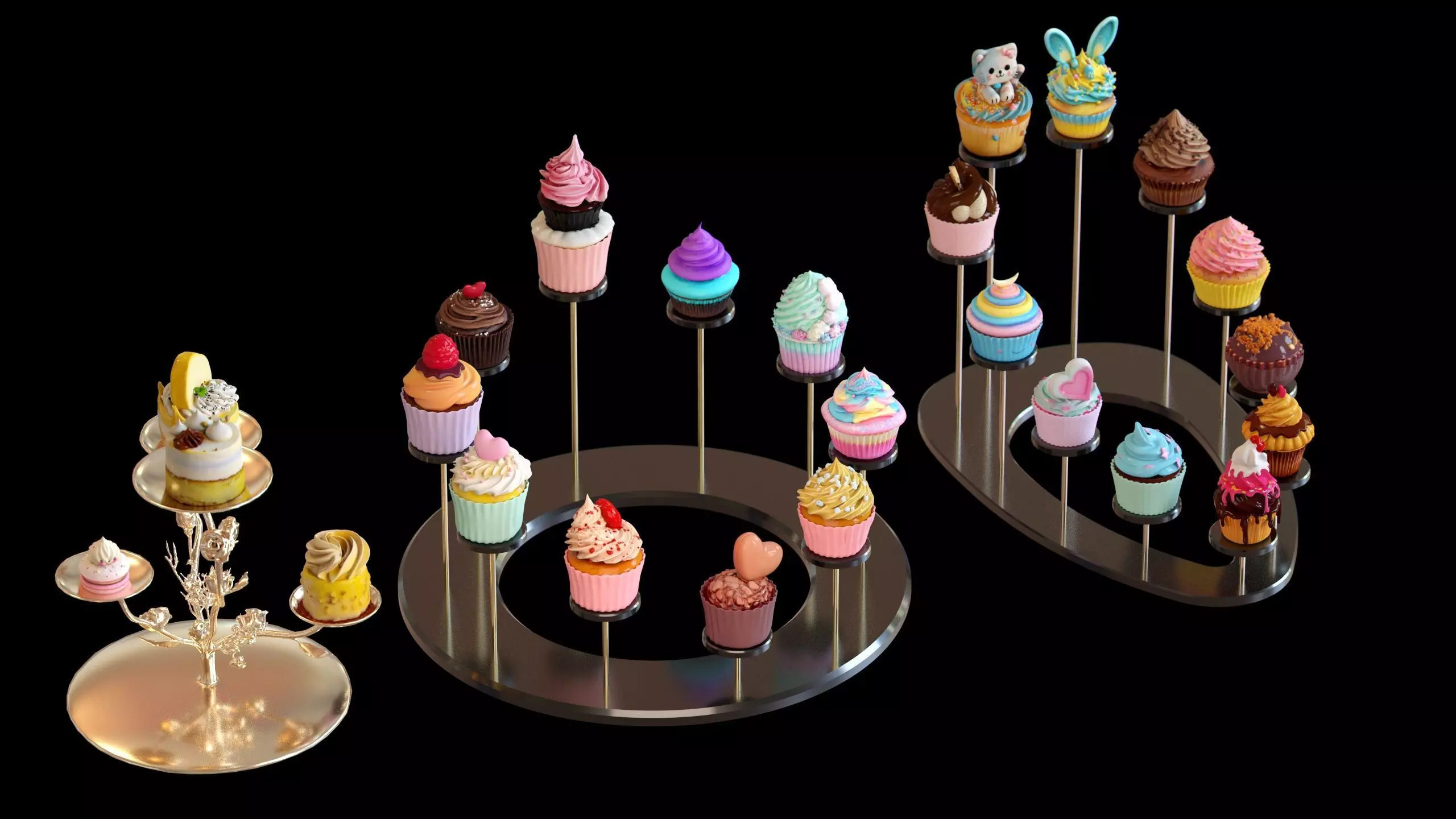 Sweet Dessert Pack Donuts Cupcakes Cake Ice Cream Candy Low-poly 3D model_10