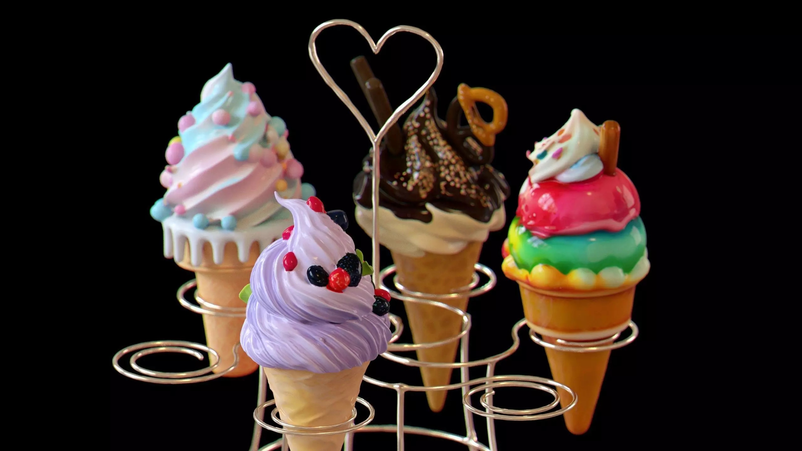 Sweet Dessert Pack Donuts Cupcakes Cake Ice Cream Candy Low-poly 3D model_20