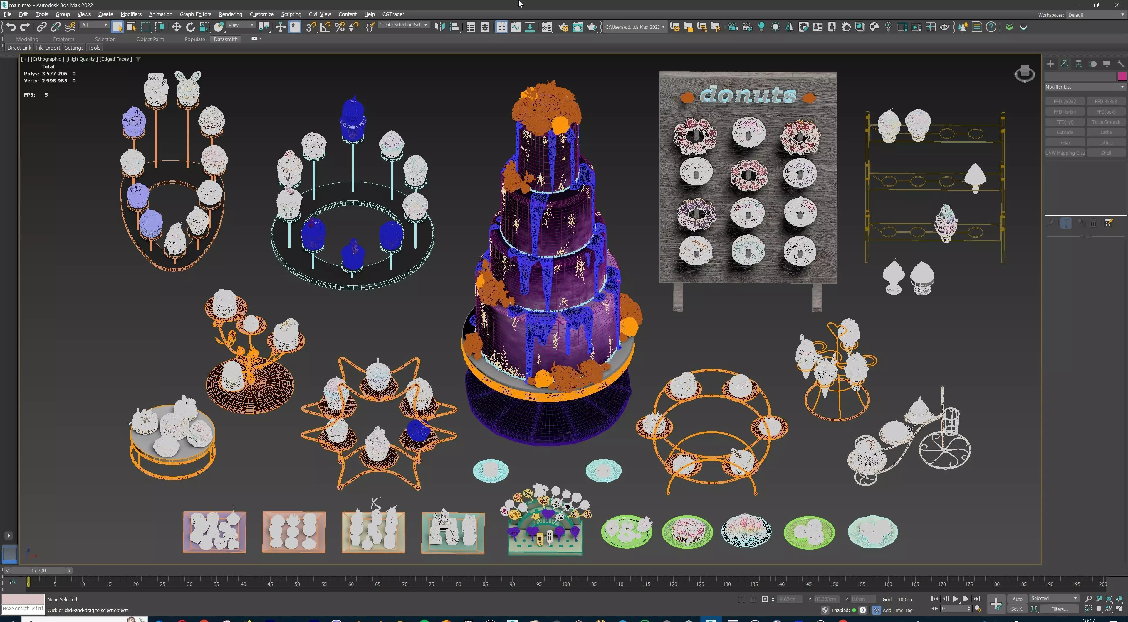 Sweet Dessert Pack Donuts Cupcakes Cake Ice Cream Candy Low-poly 3D model_50