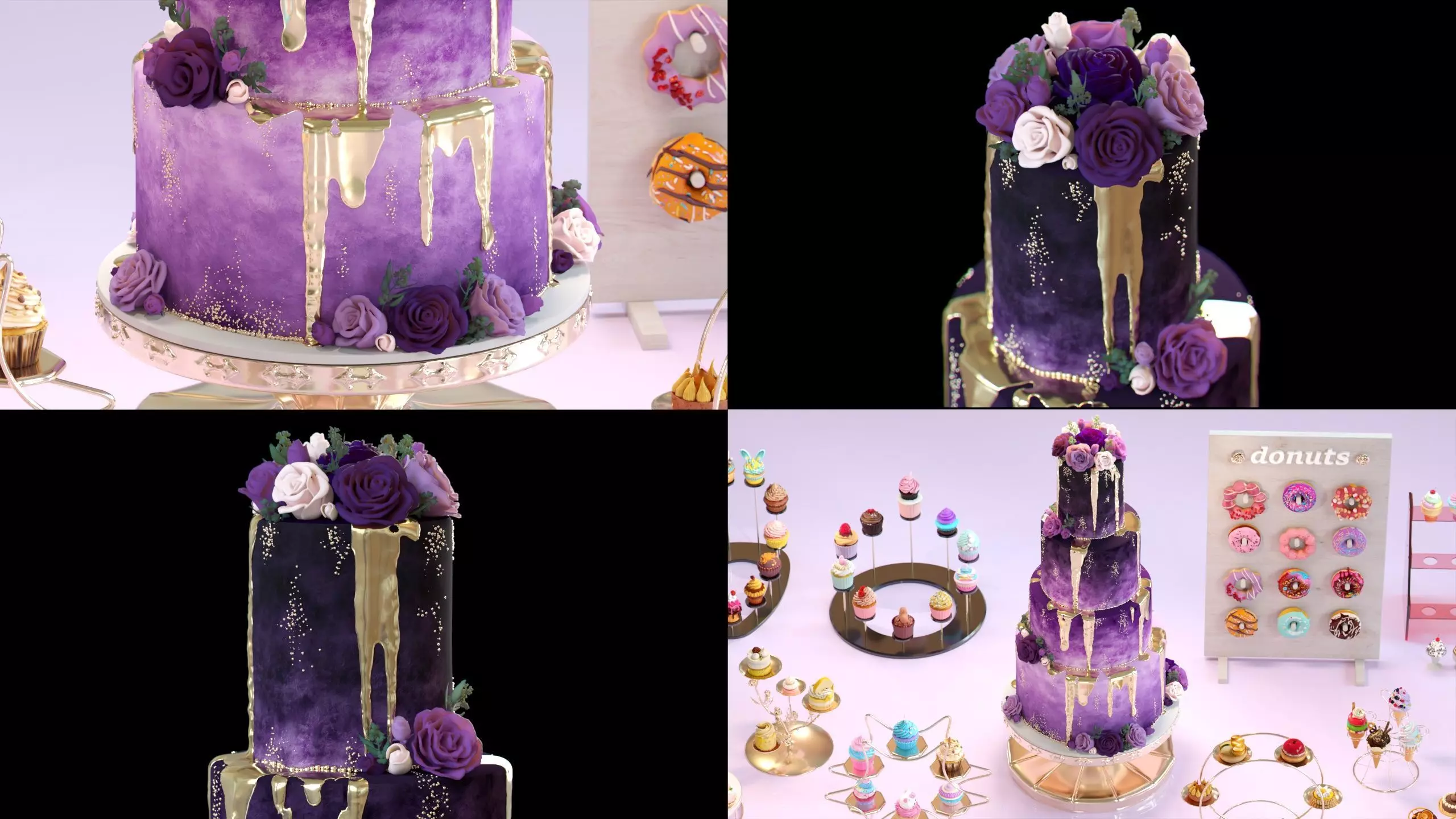 Sweet Dessert Pack Donuts Cupcakes Cake Ice Cream Candy Low-poly 3D model_5