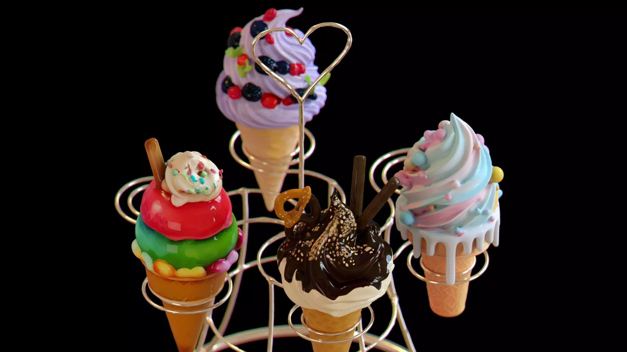 Sweet Dessert Pack Donuts Cupcakes Cake Ice Cream Candy Low-poly 3D model_19