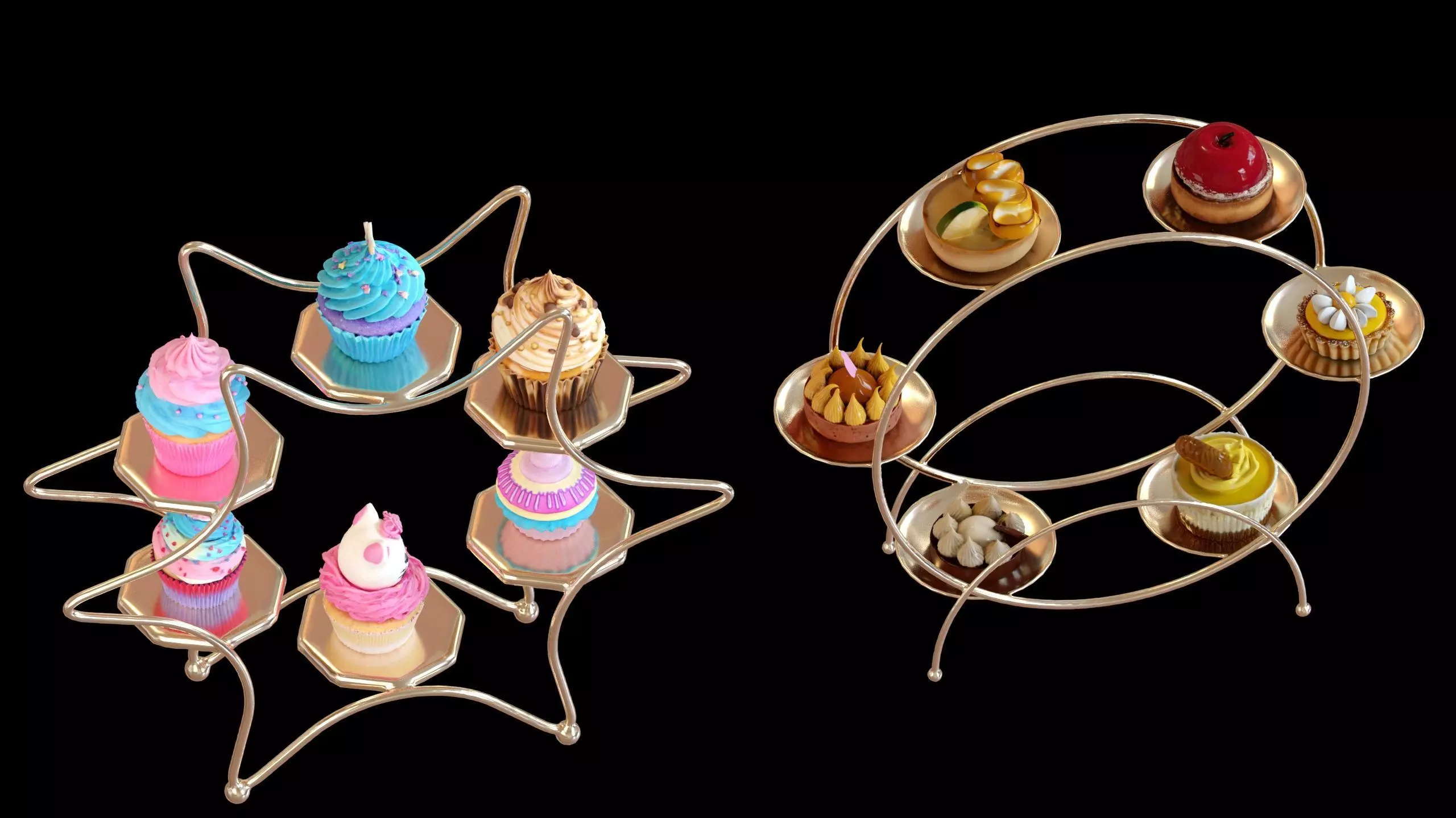 Sweet Dessert Pack Donuts Cupcakes Cake Ice Cream Candy Low-poly 3D model_15