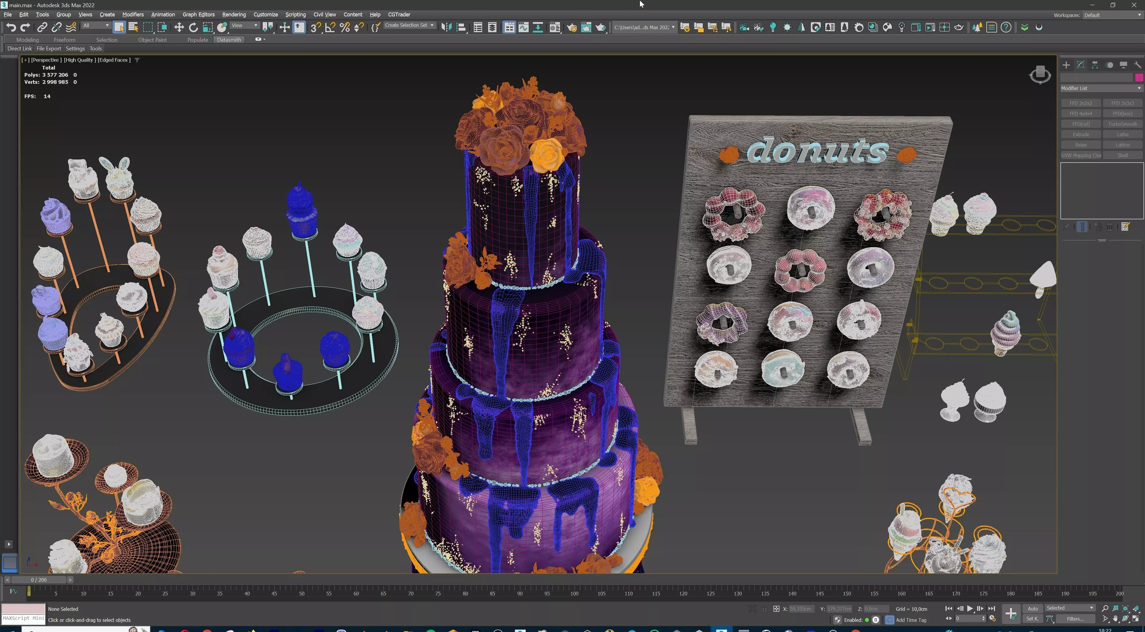 Sweet Dessert Pack Donuts Cupcakes Cake Ice Cream Candy Low-poly 3D model_46