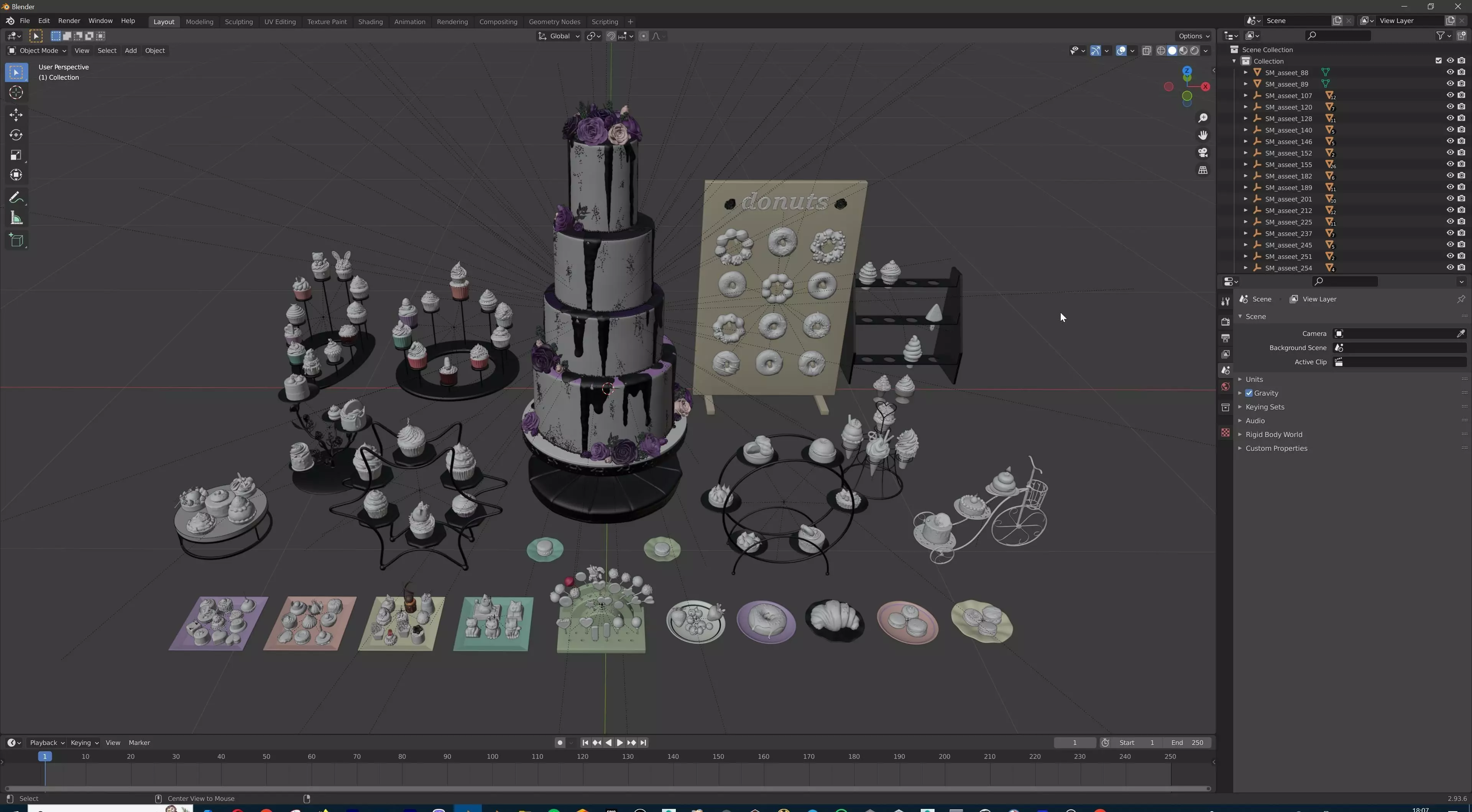 Sweet Dessert Pack Donuts Cupcakes Cake Ice Cream Candy Low-poly 3D model_52