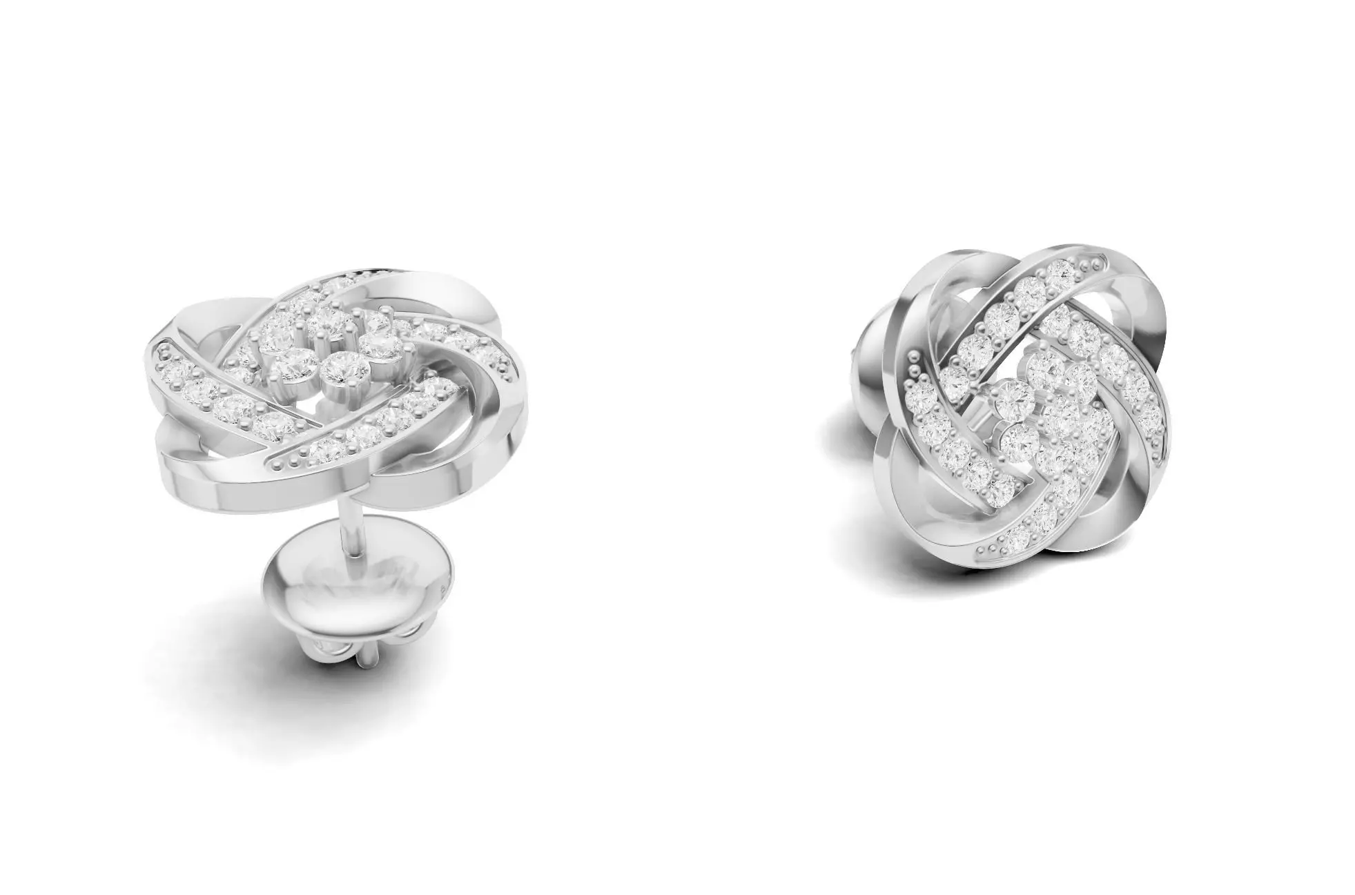 Flower With Stylish Twisted Diamond Stud Earring 3D print model_5