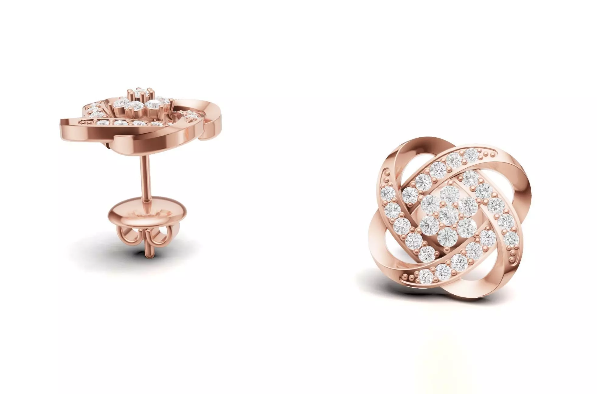 Flower With Stylish Twisted Diamond Stud Earring 3D print model_0