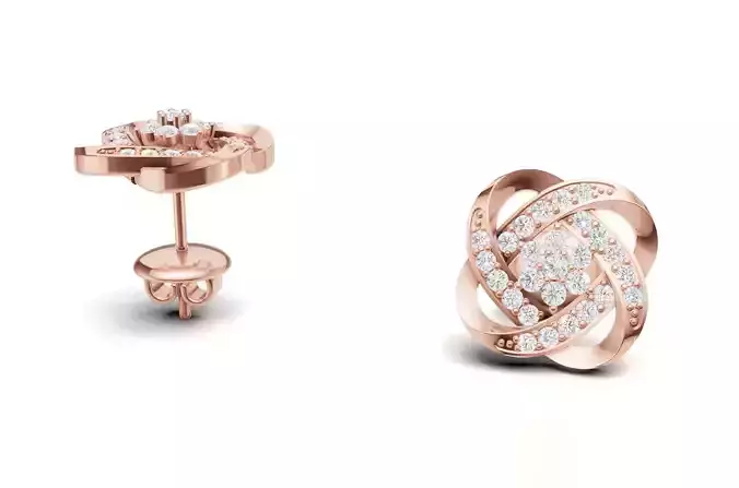 Flower With Stylish Twisted Diamond Stud Earring