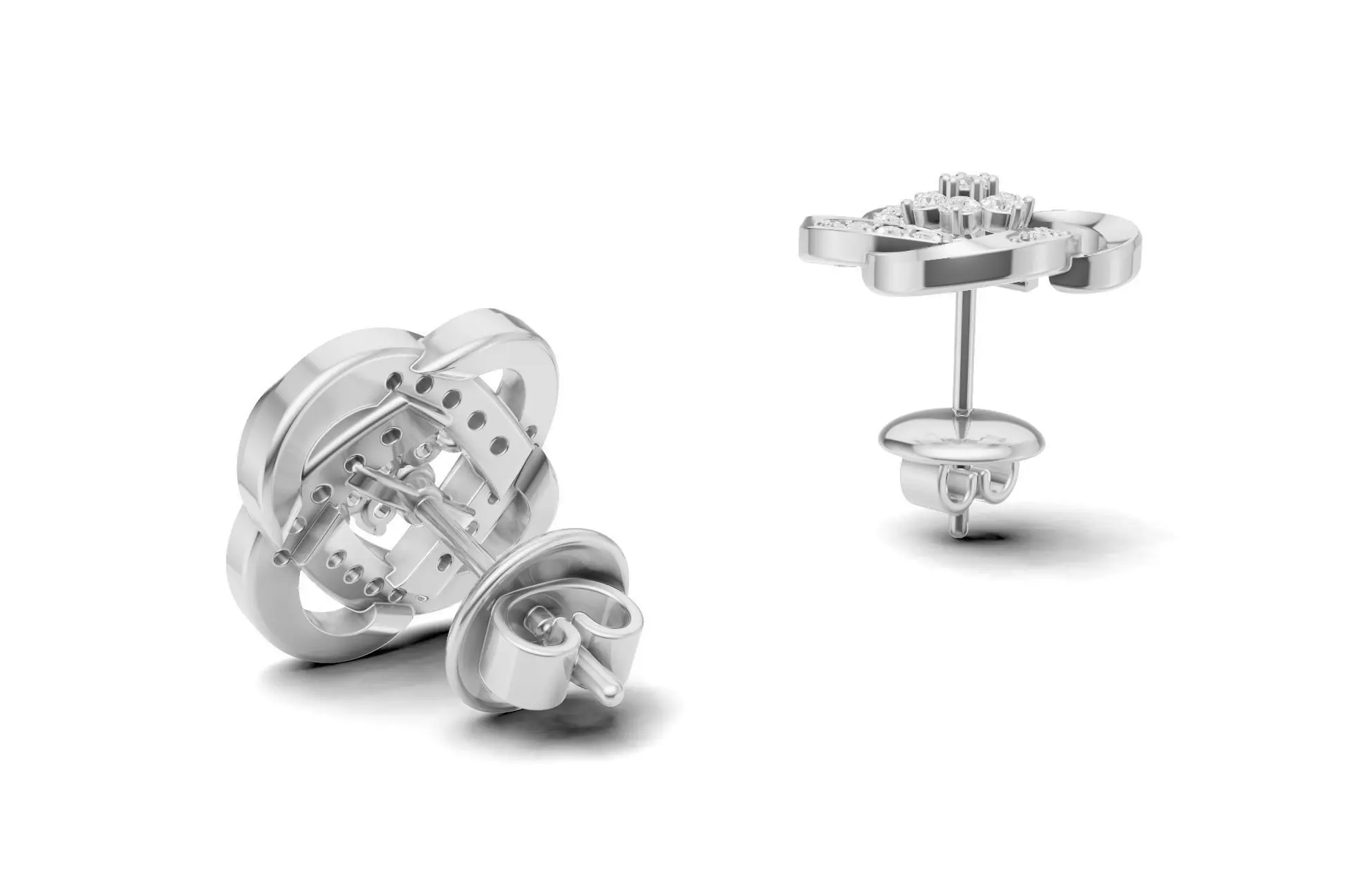 Flower With Stylish Twisted Diamond Stud Earring 3D print model_10