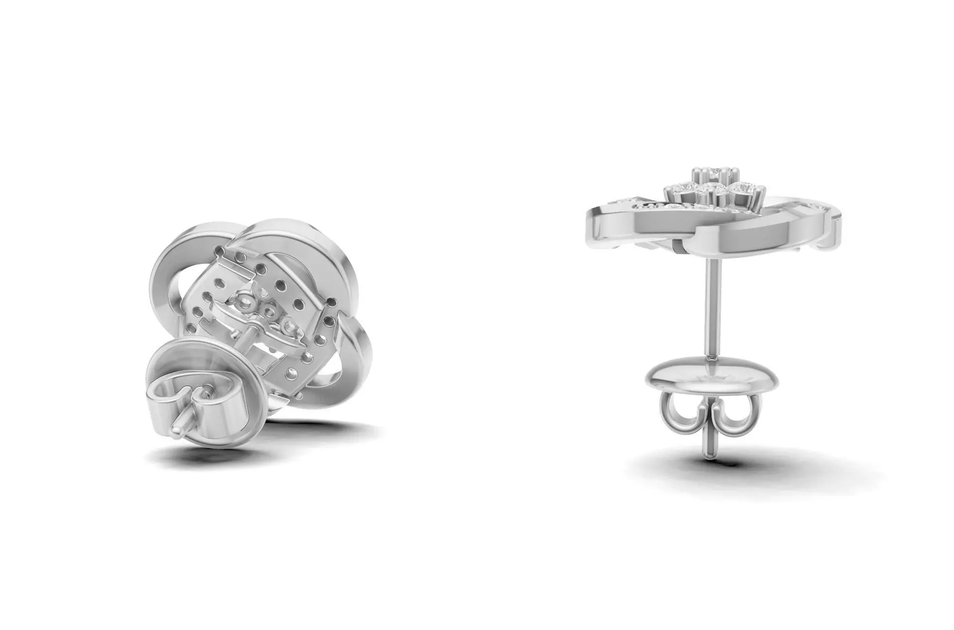 Flower With Stylish Twisted Diamond Stud Earring 3D print model_9