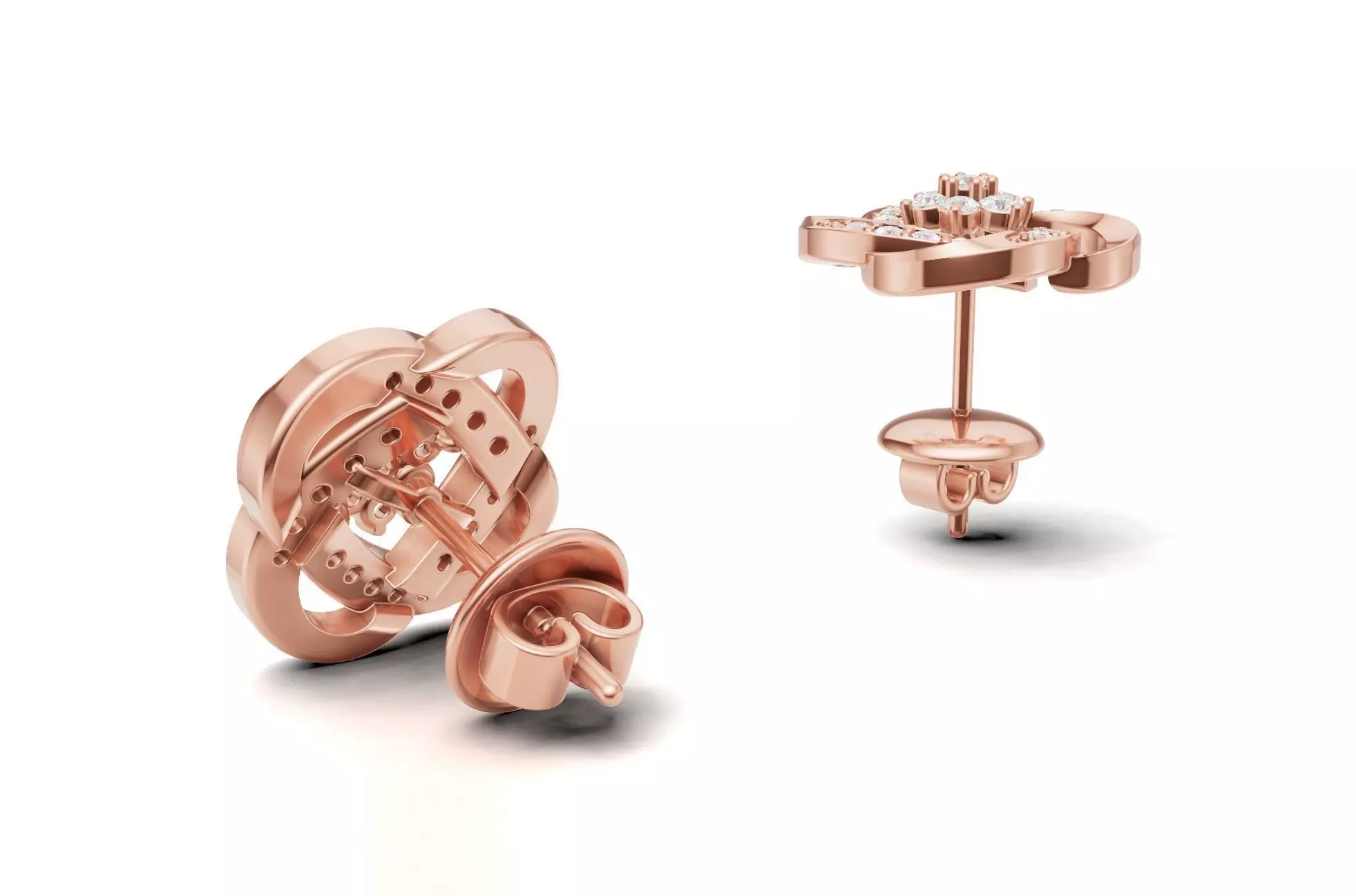 Flower With Stylish Twisted Diamond Stud Earring 3D print model_11