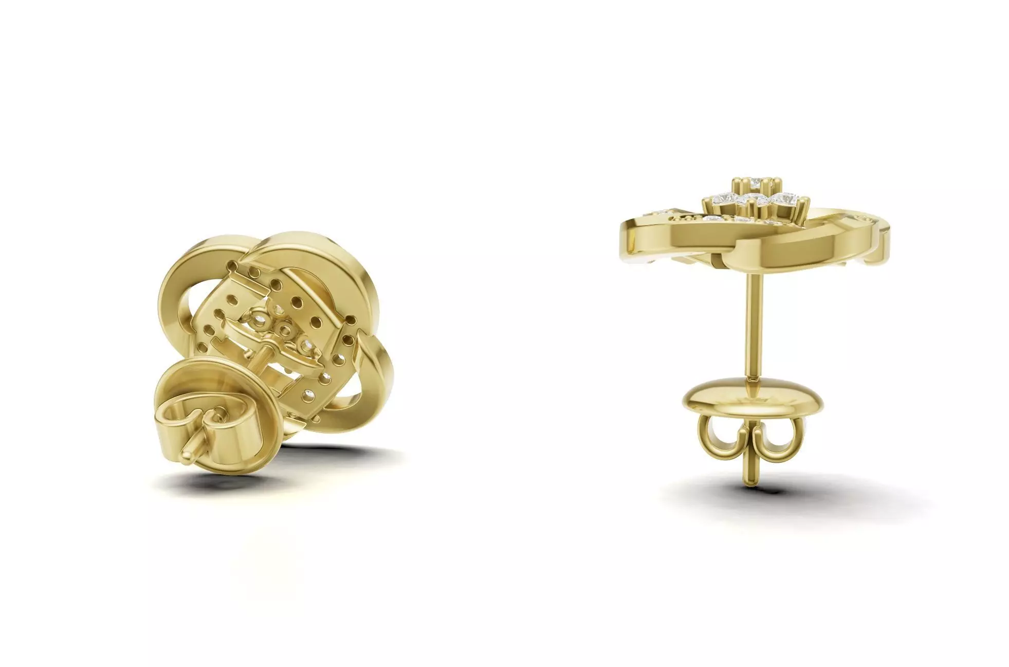 Flower With Stylish Twisted Diamond Stud Earring 3D print model_7