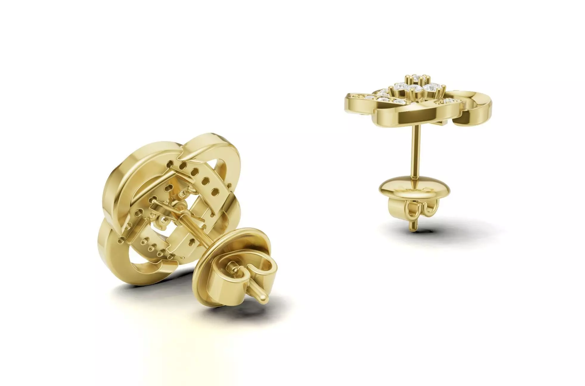 Flower With Stylish Twisted Diamond Stud Earring 3D print model_12