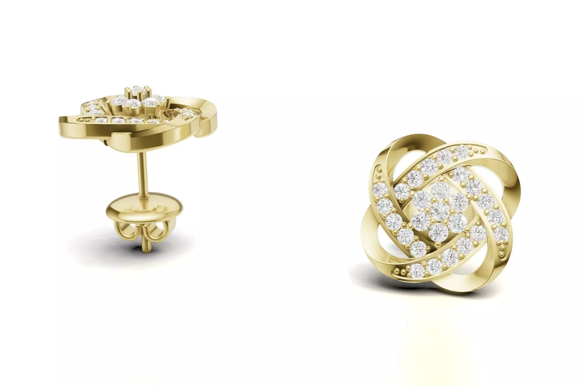 Flower With Stylish Twisted Diamond Stud Earring 3D print model_1