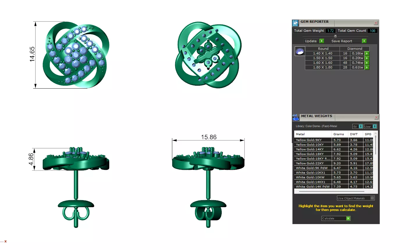 Flower With Stylish Twisted Diamond Stud Earring 3D print model_3