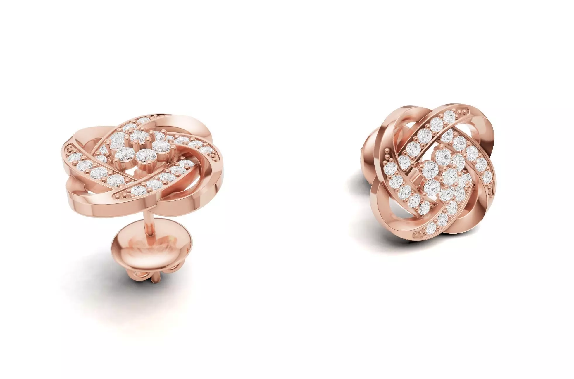 Flower With Stylish Twisted Diamond Stud Earring 3D print model_4