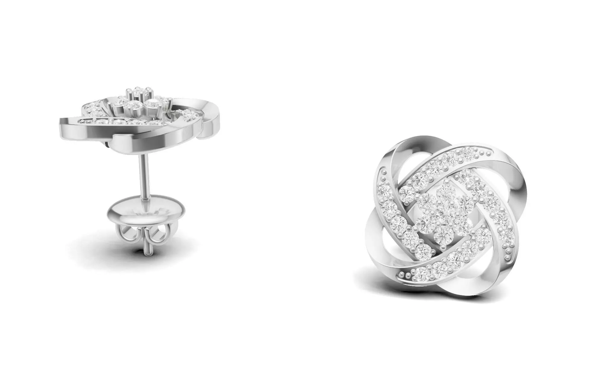 Flower With Stylish Twisted Diamond Stud Earring 3D print model_2