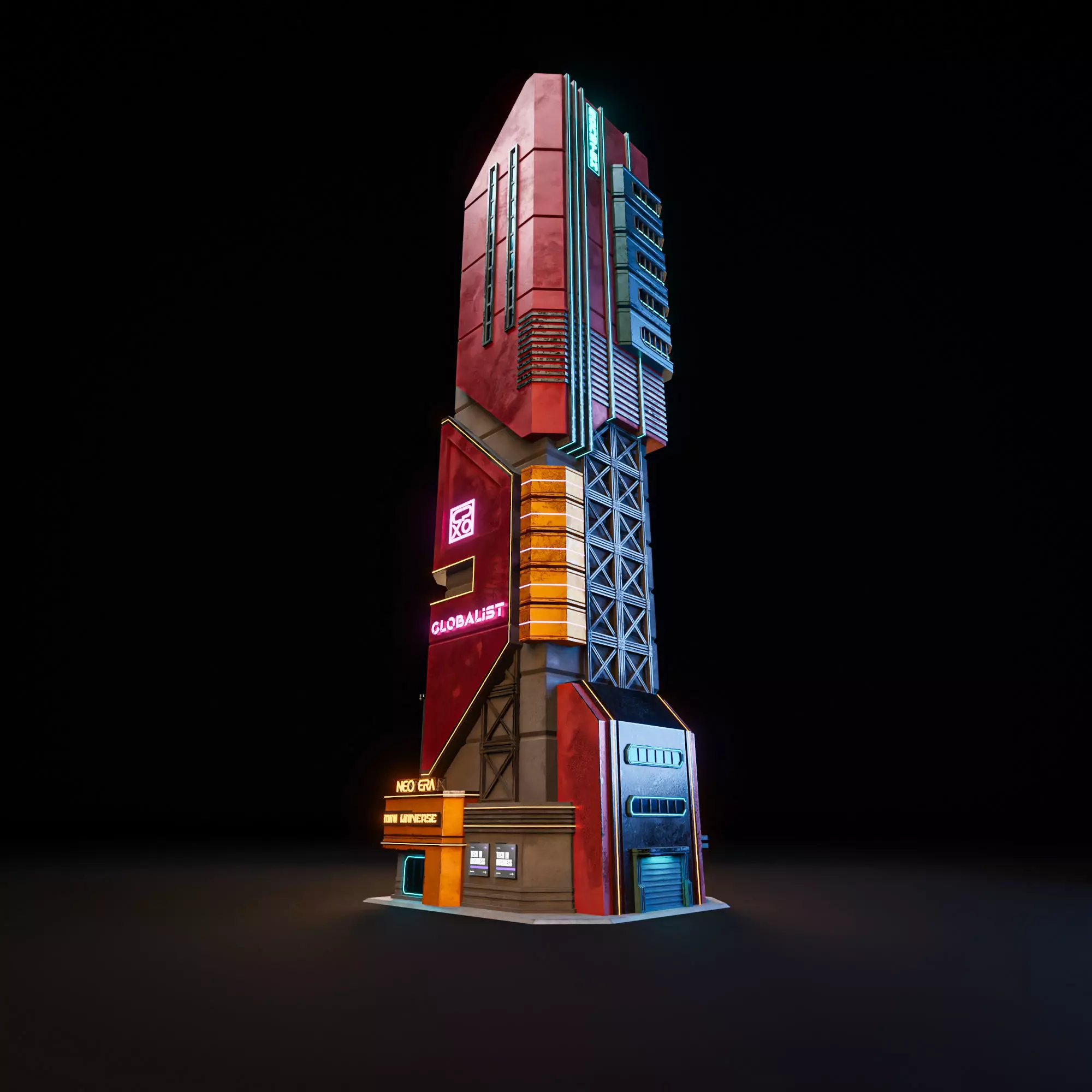 SCIFI CYBERPUNK FUTURISTIC NEON SKYSCRAPER 01 Low-poly 3D model_8