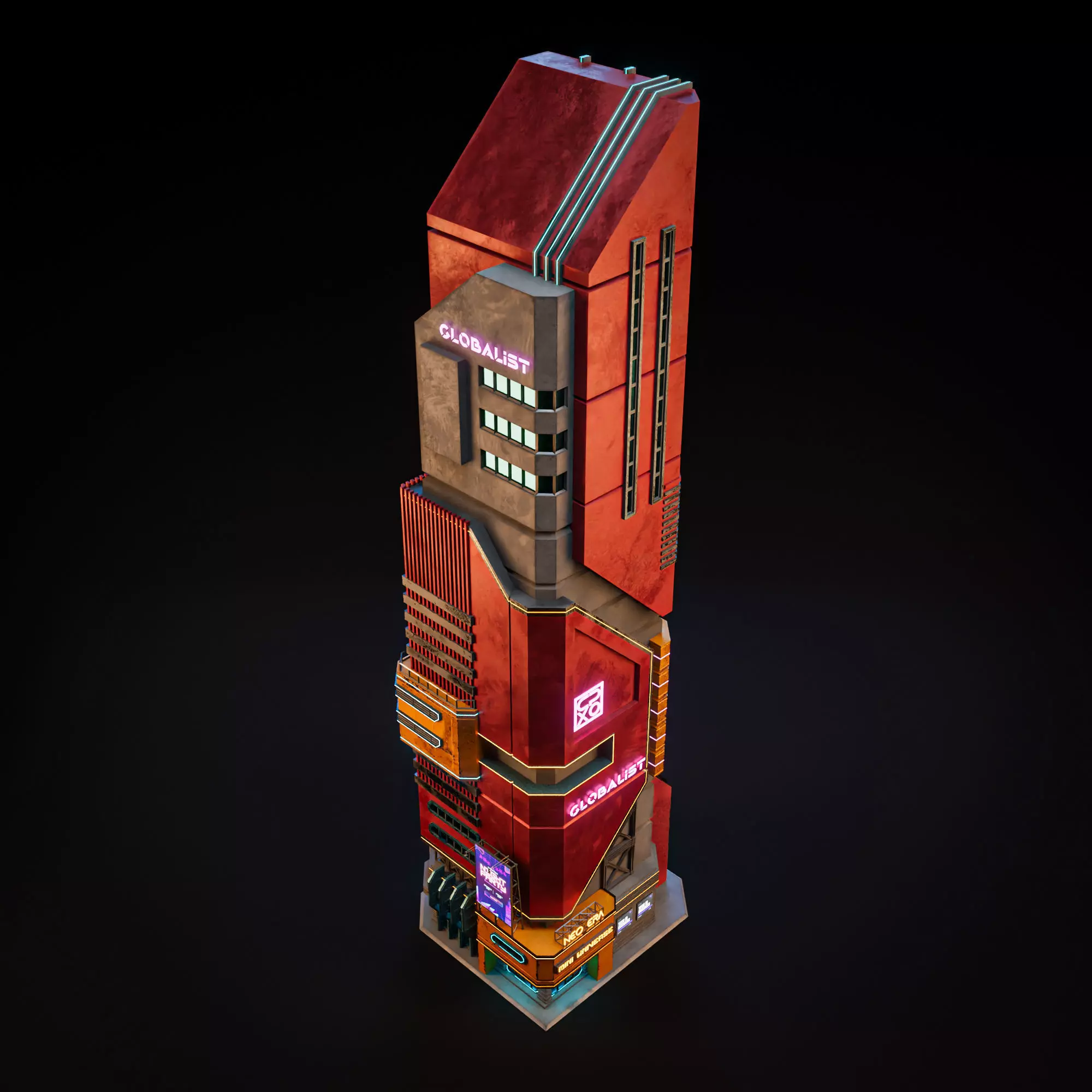 SCIFI CYBERPUNK FUTURISTIC NEON SKYSCRAPER 01 Low-poly 3D model_2