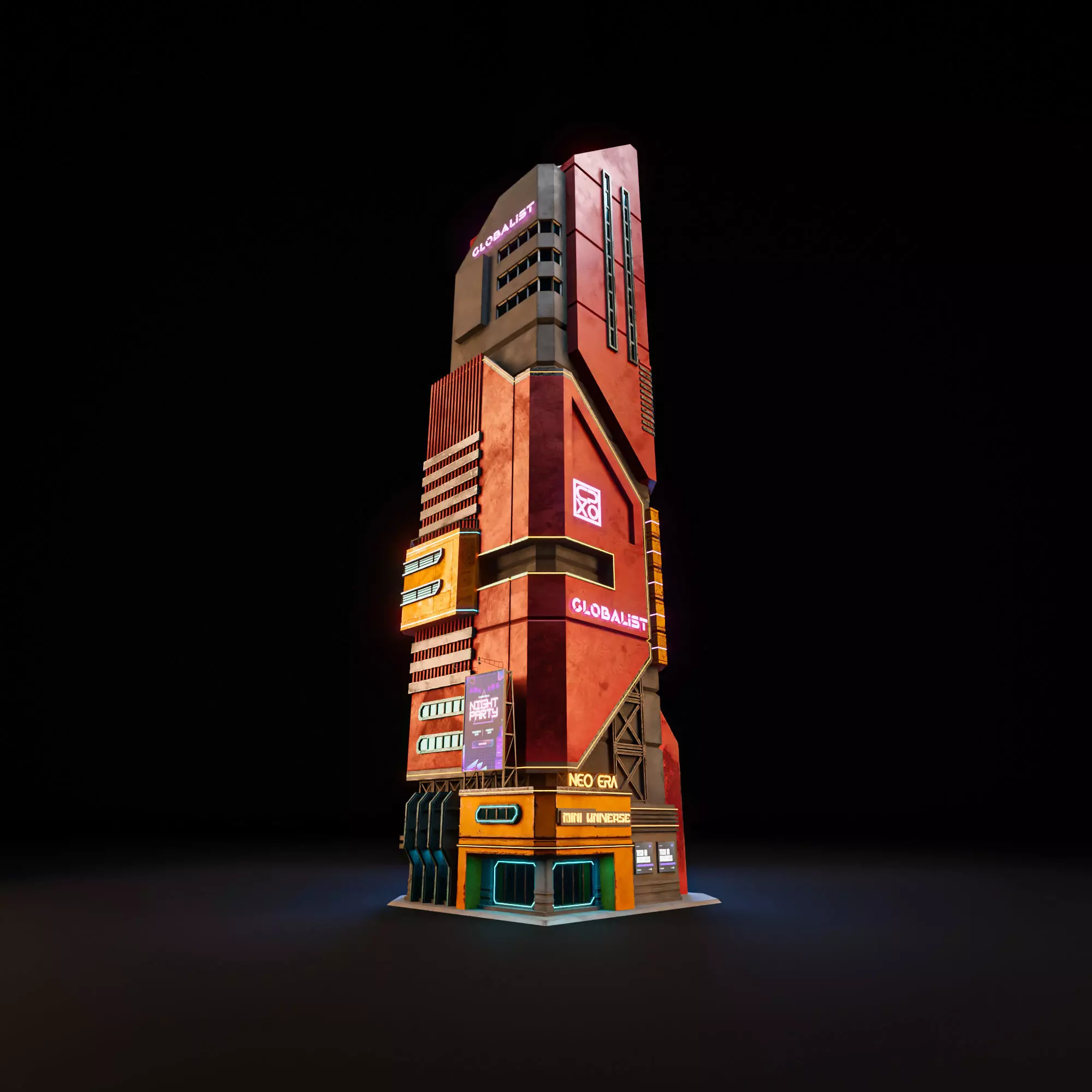 SCIFI CYBERPUNK FUTURISTIC NEON SKYSCRAPER 01 Low-poly 3D model_6