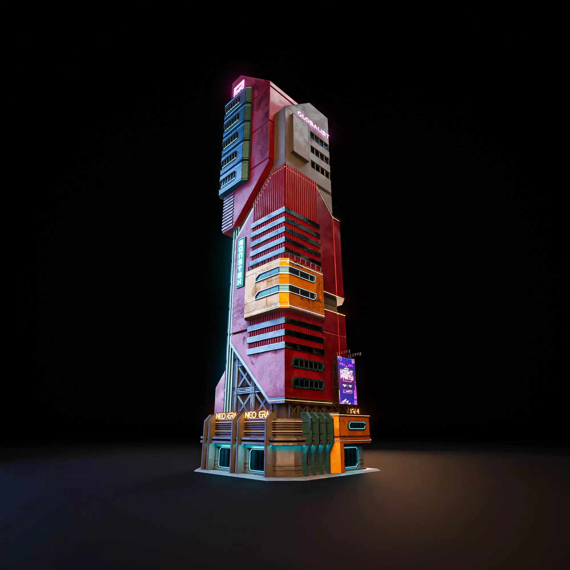 SCIFI CYBERPUNK FUTURISTIC NEON SKYSCRAPER 01 Low-poly 3D model_4