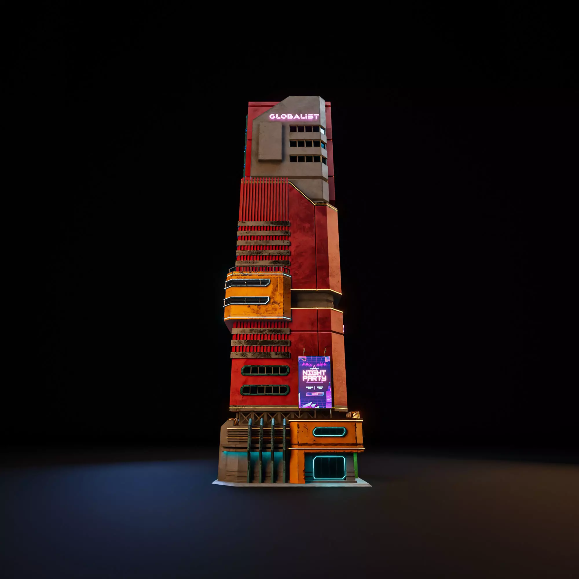 SCIFI CYBERPUNK FUTURISTIC NEON SKYSCRAPER 01 Low-poly 3D model_5