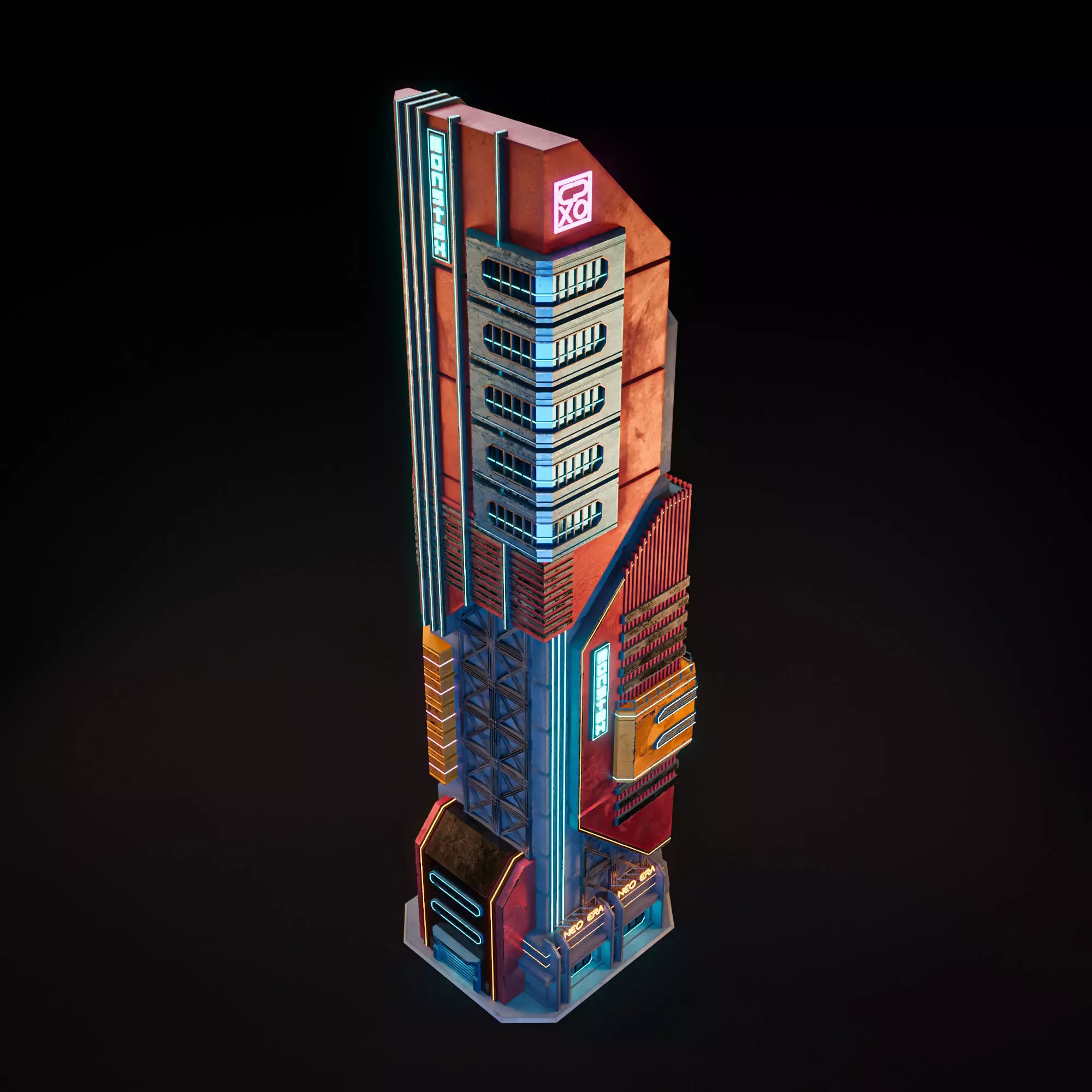 SCIFI CYBERPUNK FUTURISTIC NEON SKYSCRAPER 01 Low-poly 3D model_0