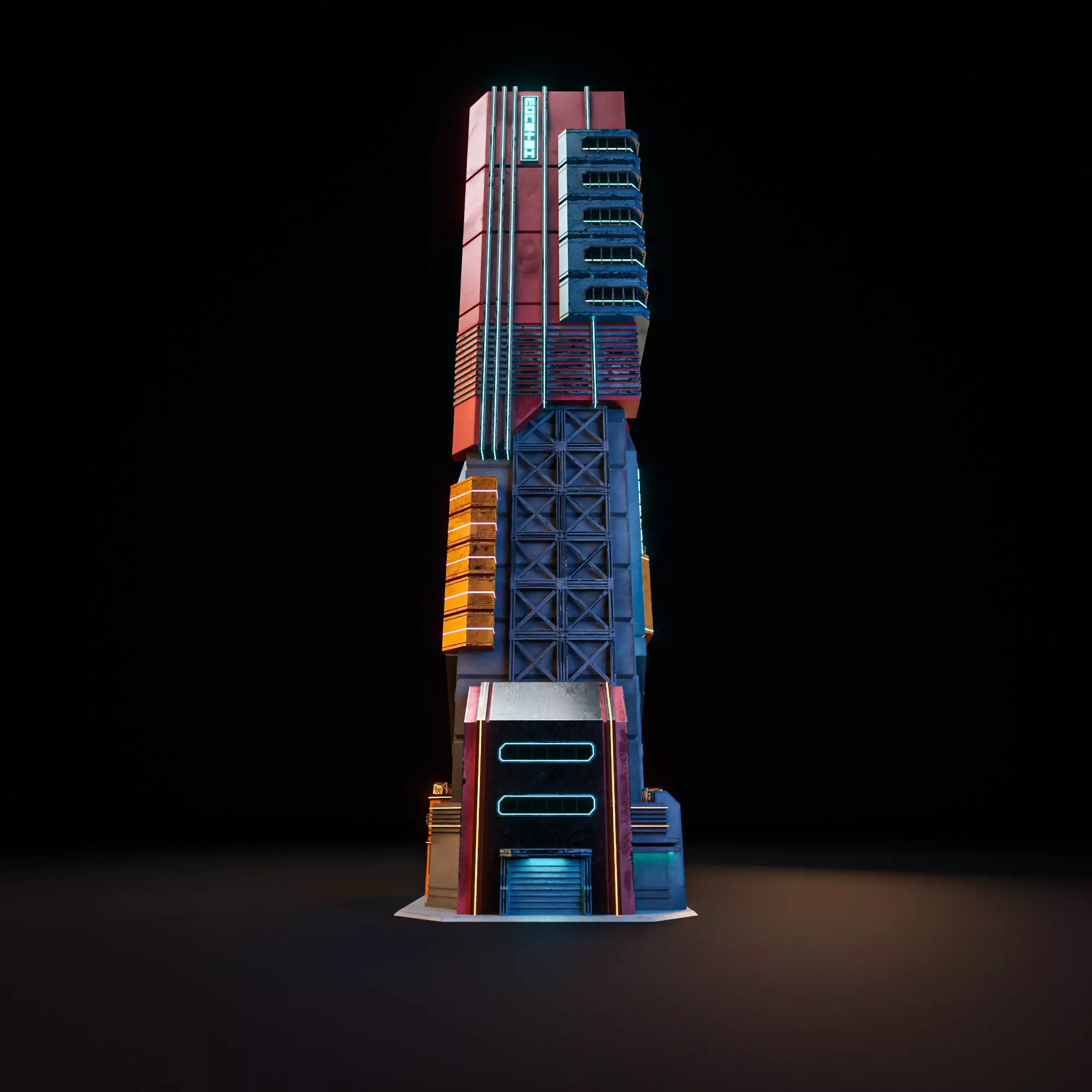 SCIFI CYBERPUNK FUTURISTIC NEON SKYSCRAPER 01 Low-poly 3D model_9
