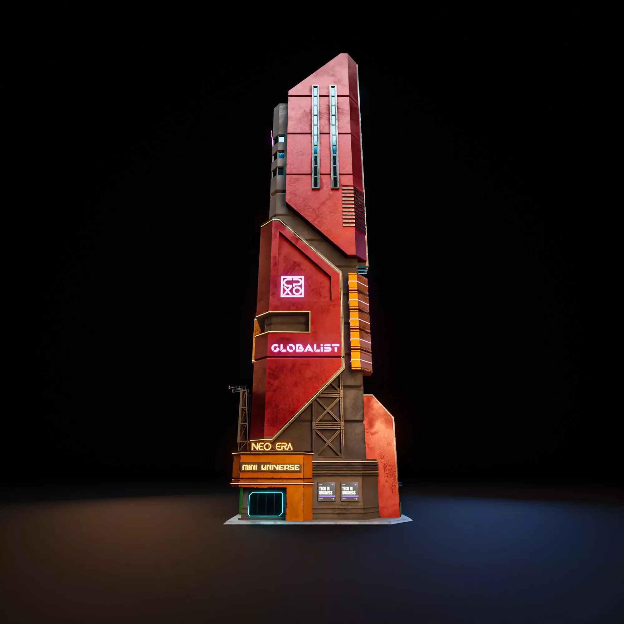SCIFI CYBERPUNK FUTURISTIC NEON SKYSCRAPER 01 Low-poly 3D model_7
