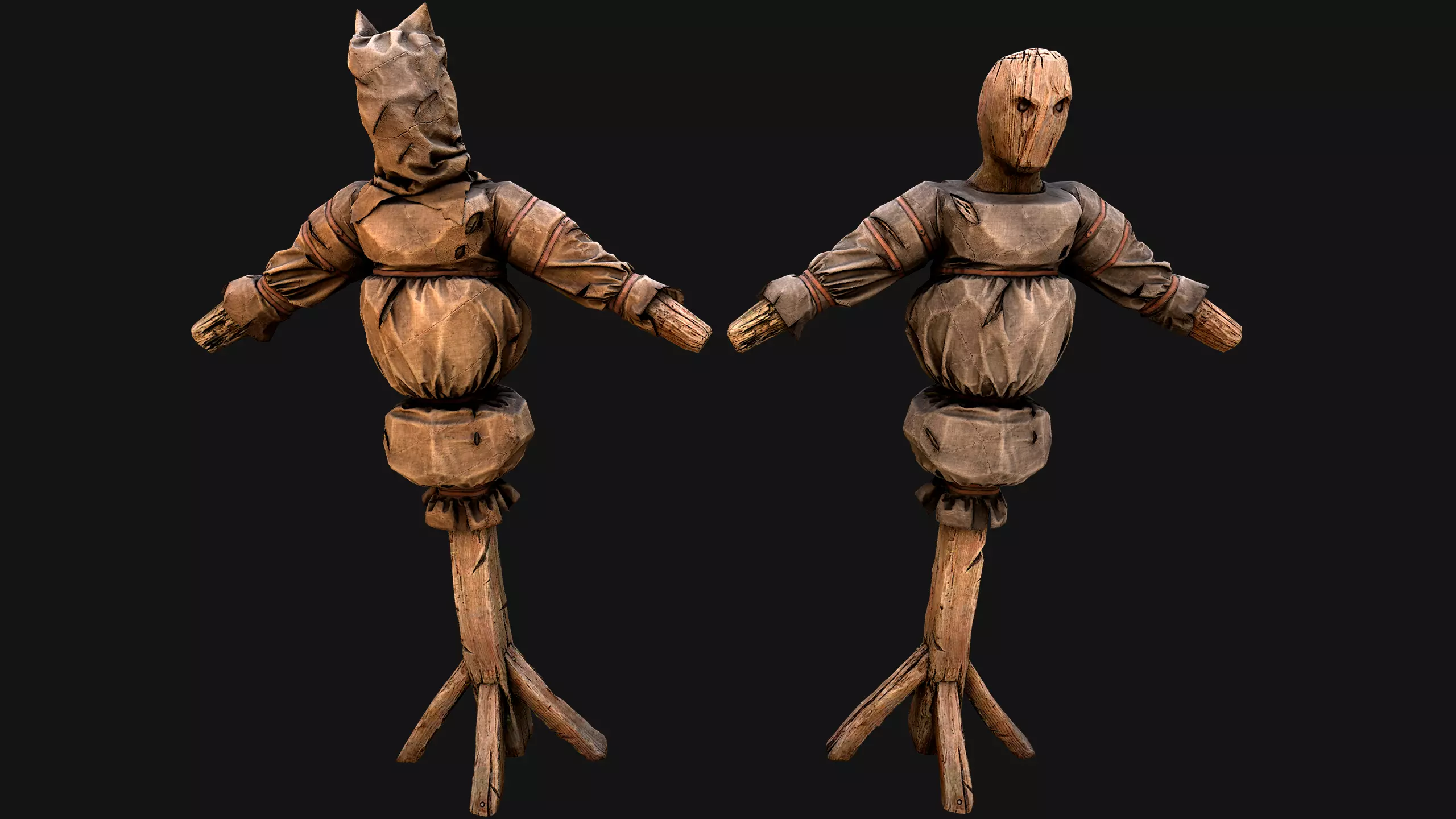 Wooden Dummy Medieval Training Camp Environment Low-poly 3D model_0