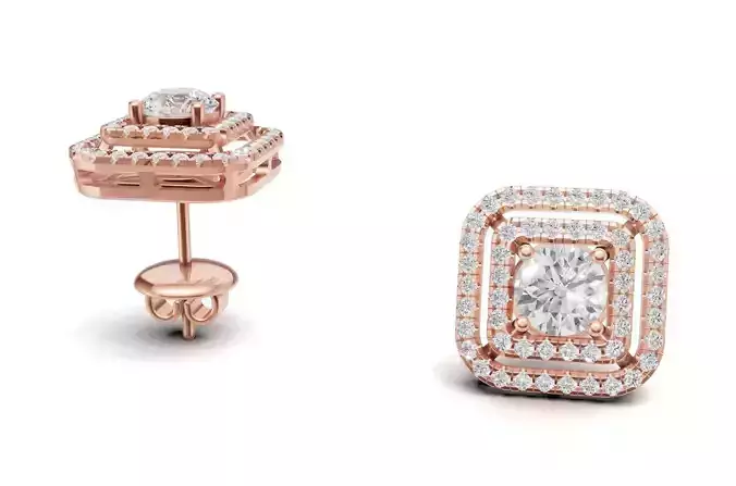 Double Line Diamond With Pointer Diamond Stud Earring for Women 3D print model