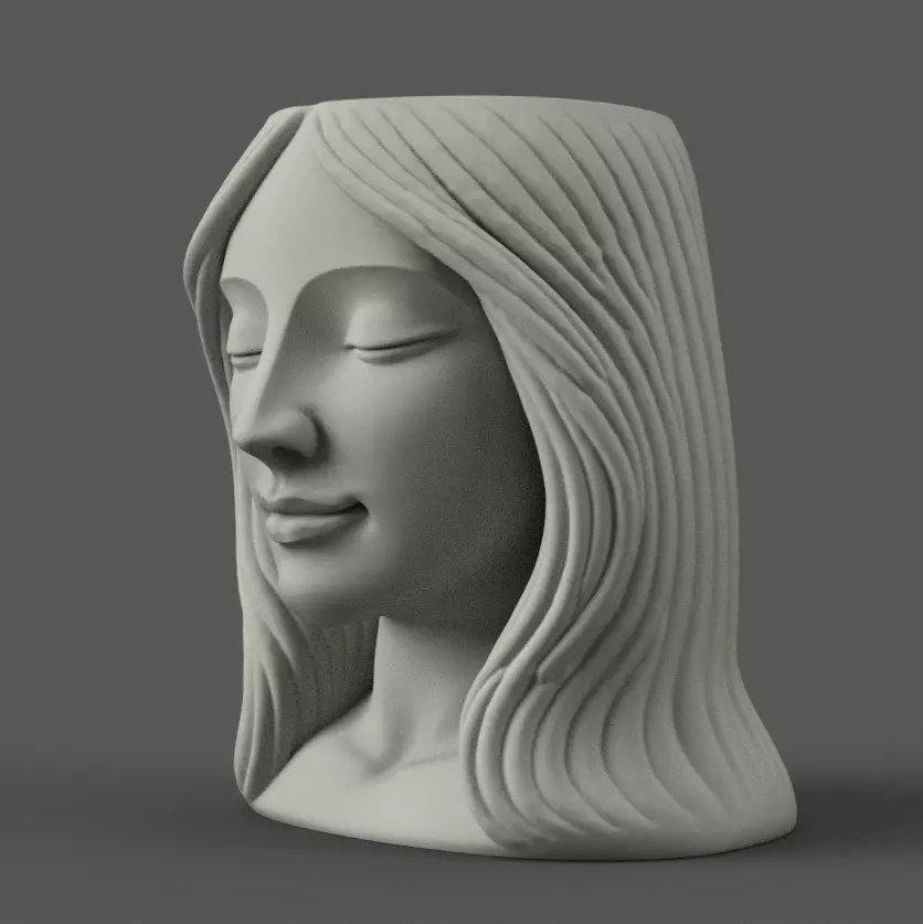 Serene Woman Head Planter urn candle candy holder 3D print model_1