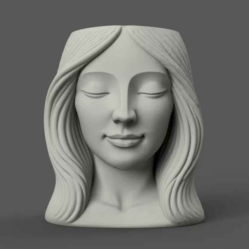 Serene Woman Head Planter urn candle candy holder 3D print model_0