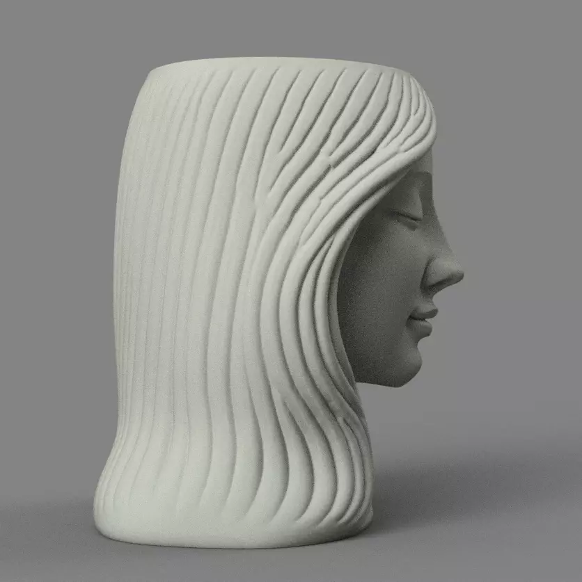 Serene Woman Head Planter urn candle candy holder 3D print model_4